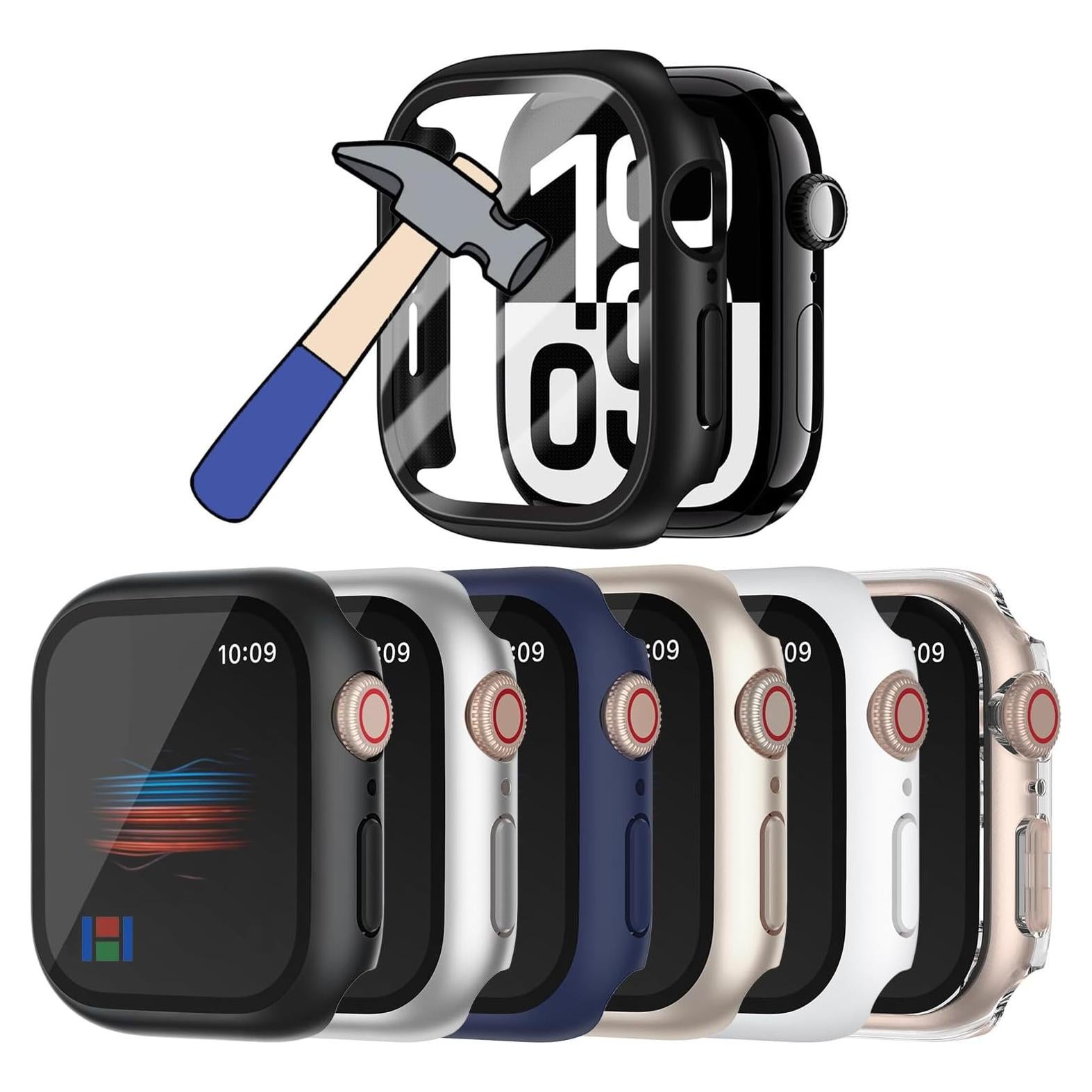 HANKN 6 Pack Hard Matte Case for Apple Watch Series 9 8 7 41mm Tempered Glass Screen Protector Case, Full Protective Cover Ultra-thin Shockproof Shell Button Non-Waterproof Iwatch Bumper (41mm)