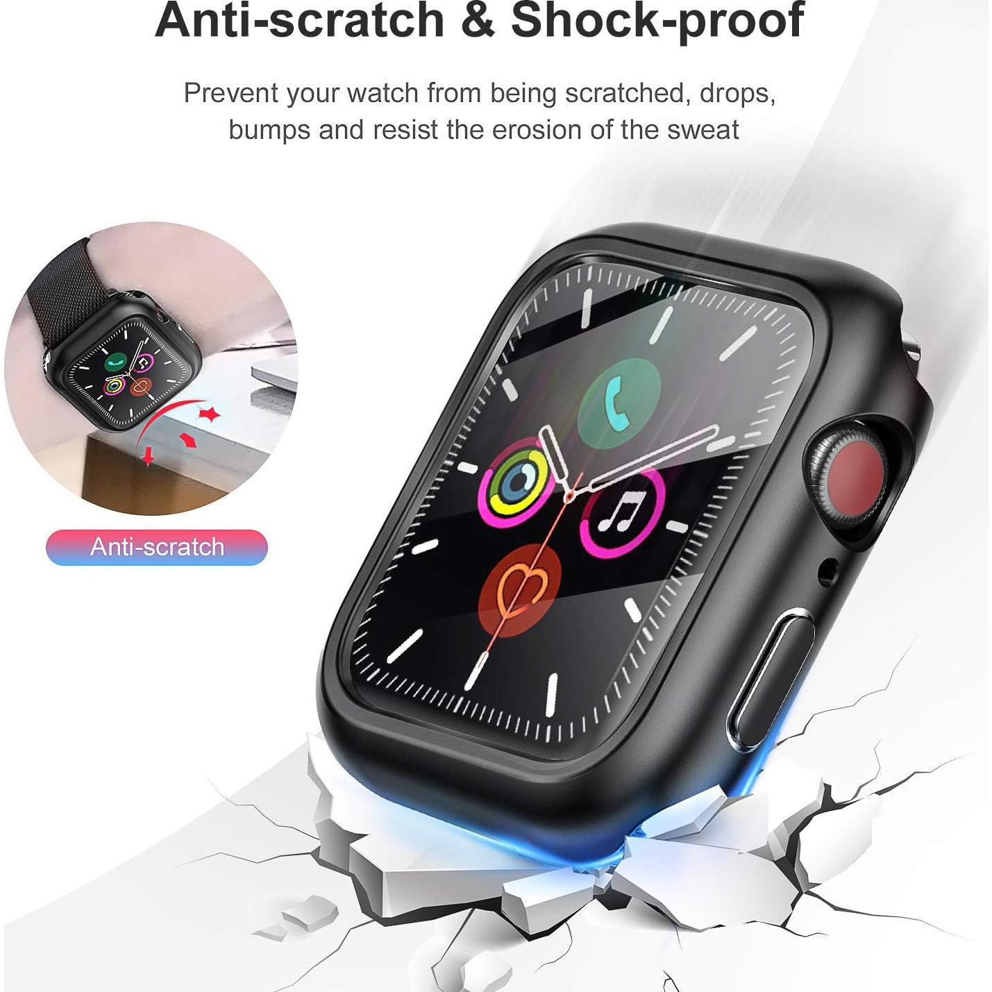 HANKN 6 Pack Hard Matte Case for Apple Watch Series 9 8 7 41mm Tempered Glass Screen Protector Case, Full Protective Cover Ultra-thin Shockproof Shell Button Non-Waterproof Iwatch Bumper (41mm)