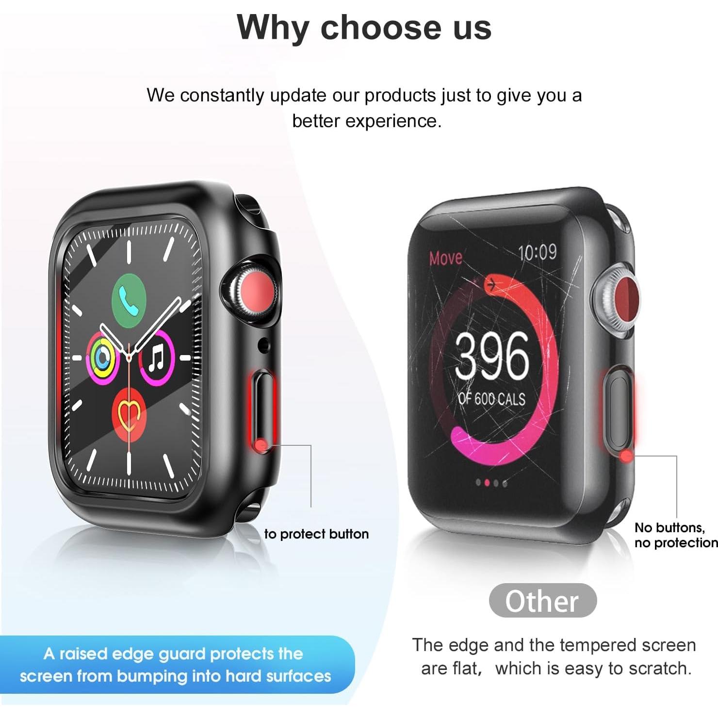 HANKN 6 Pack Hard Matte Case for Apple Watch Series 9 8 7 41mm Tempered Glass Screen Protector Case, Full Protective Cover Ultra-thin Shockproof Shell Button Non-Waterproof Iwatch Bumper (41mm)