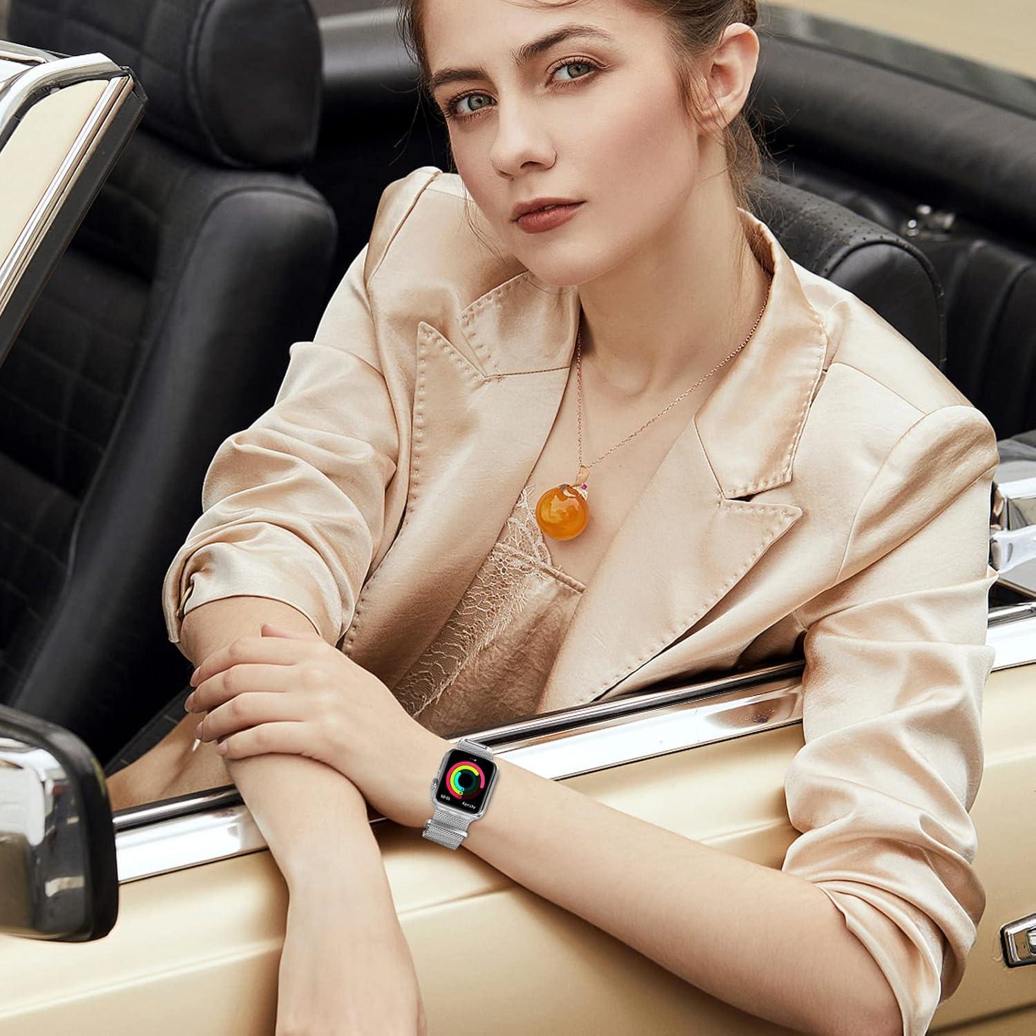 Correa de Metal Milanesa Geoumy 45mm para Apple Watch Plata