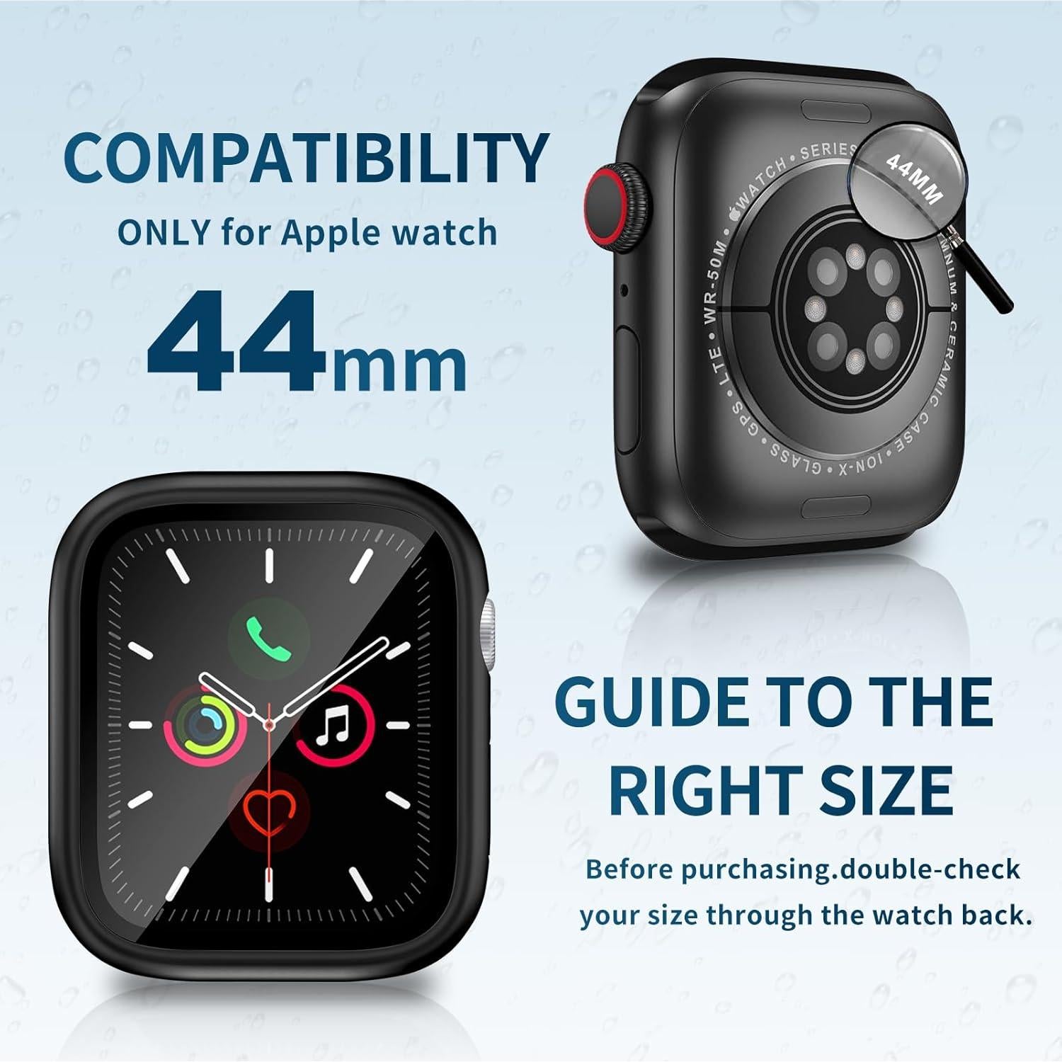 Funda Impermeable para Apple Watch 44mm - Protector Vidrio Templado