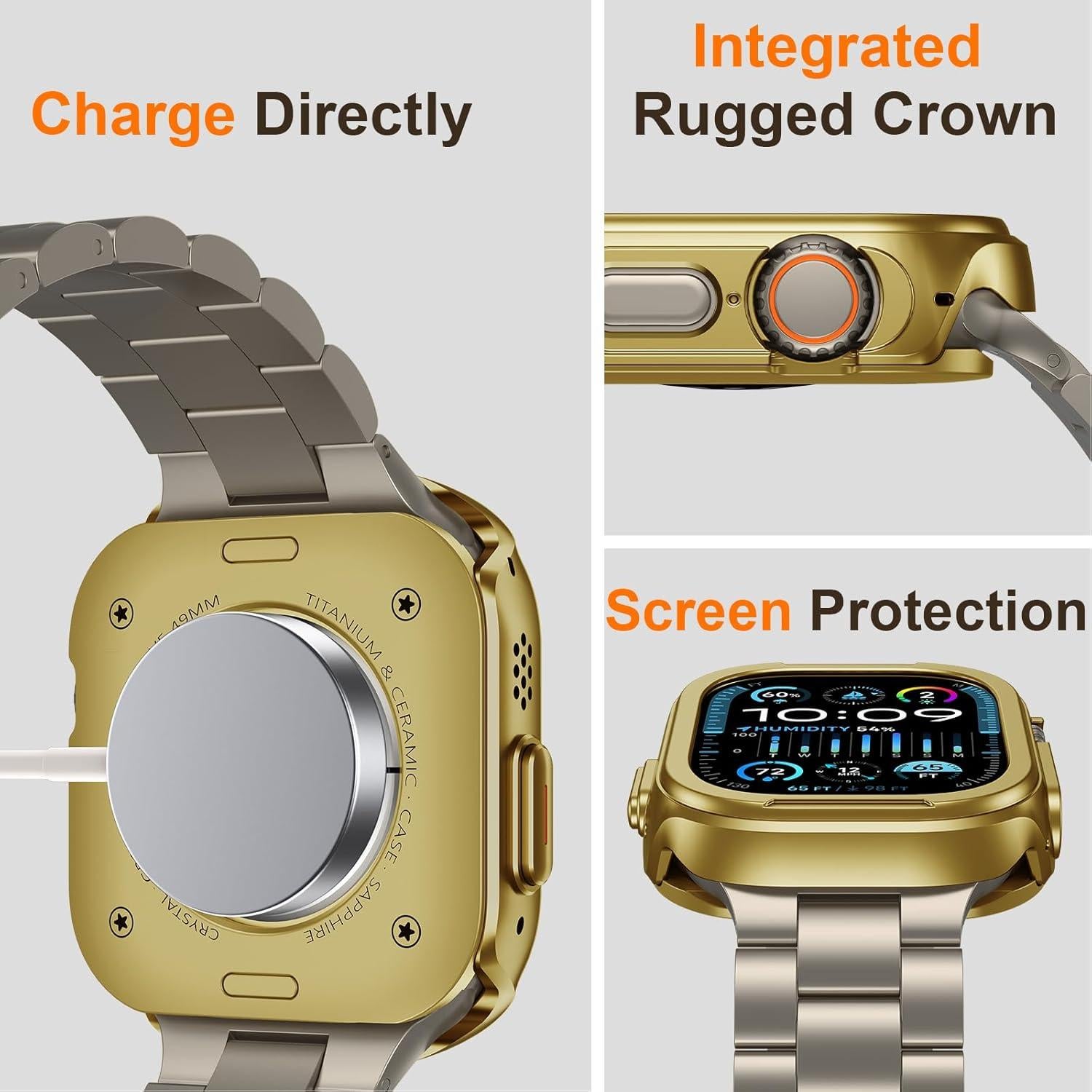 Funda Metálica 2 en 1 ZZDZZ para Apple Watch 10 46mm Dorado