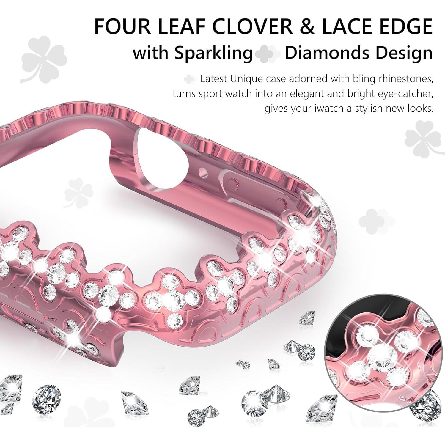 Funda Protectora WINGLE para Apple Watch 45mm Rosa Bling