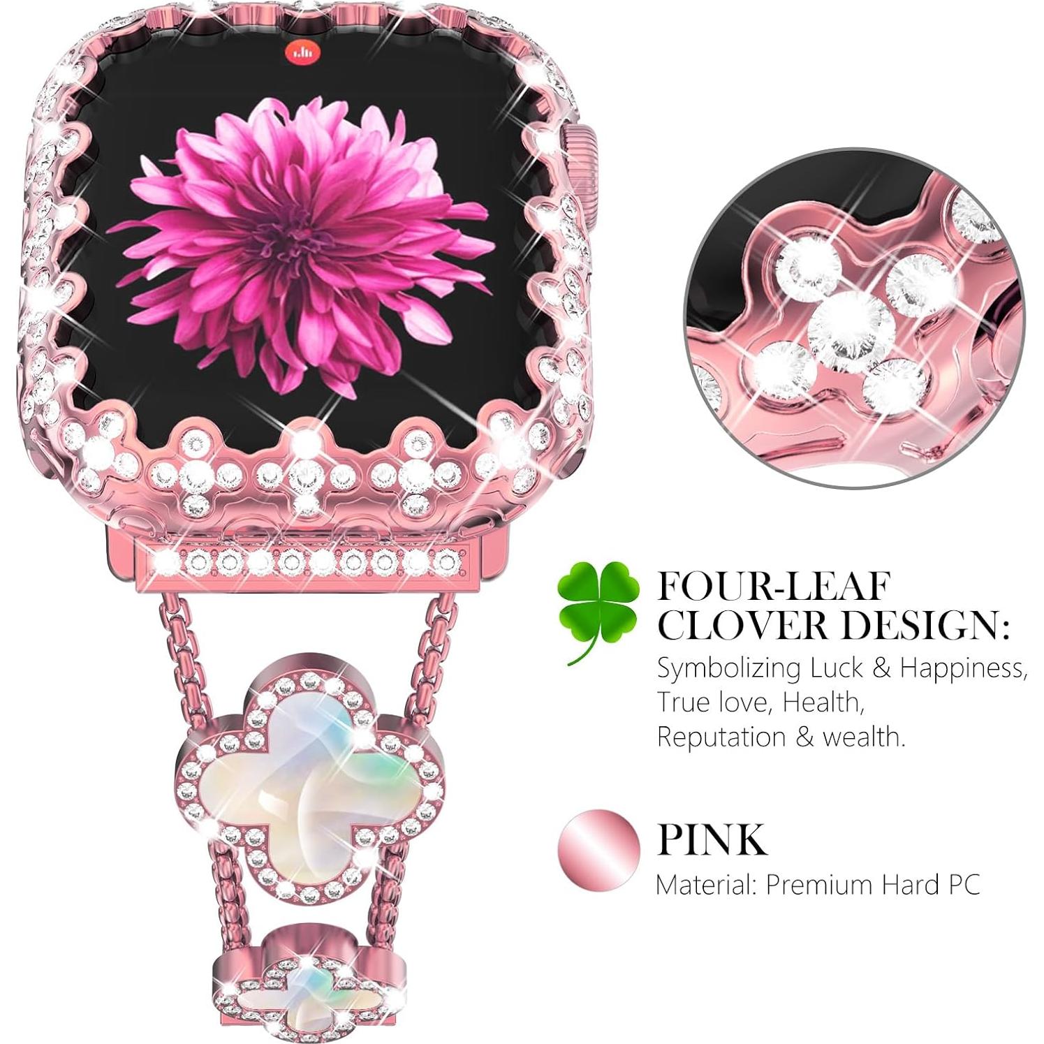 Funda Protectora WINGLE para Apple Watch 45mm Rosa Bling