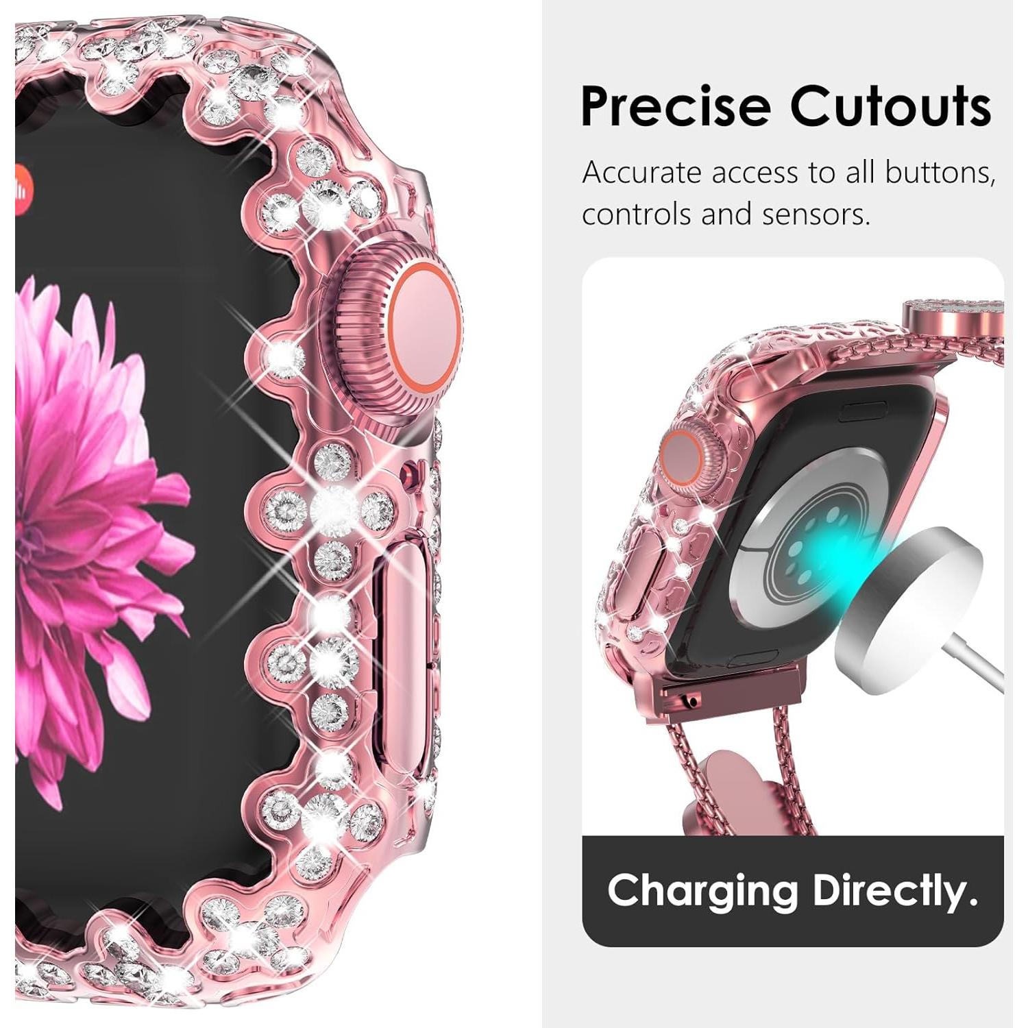 Funda Protectora WINGLE para Apple Watch 45mm Rosa Bling