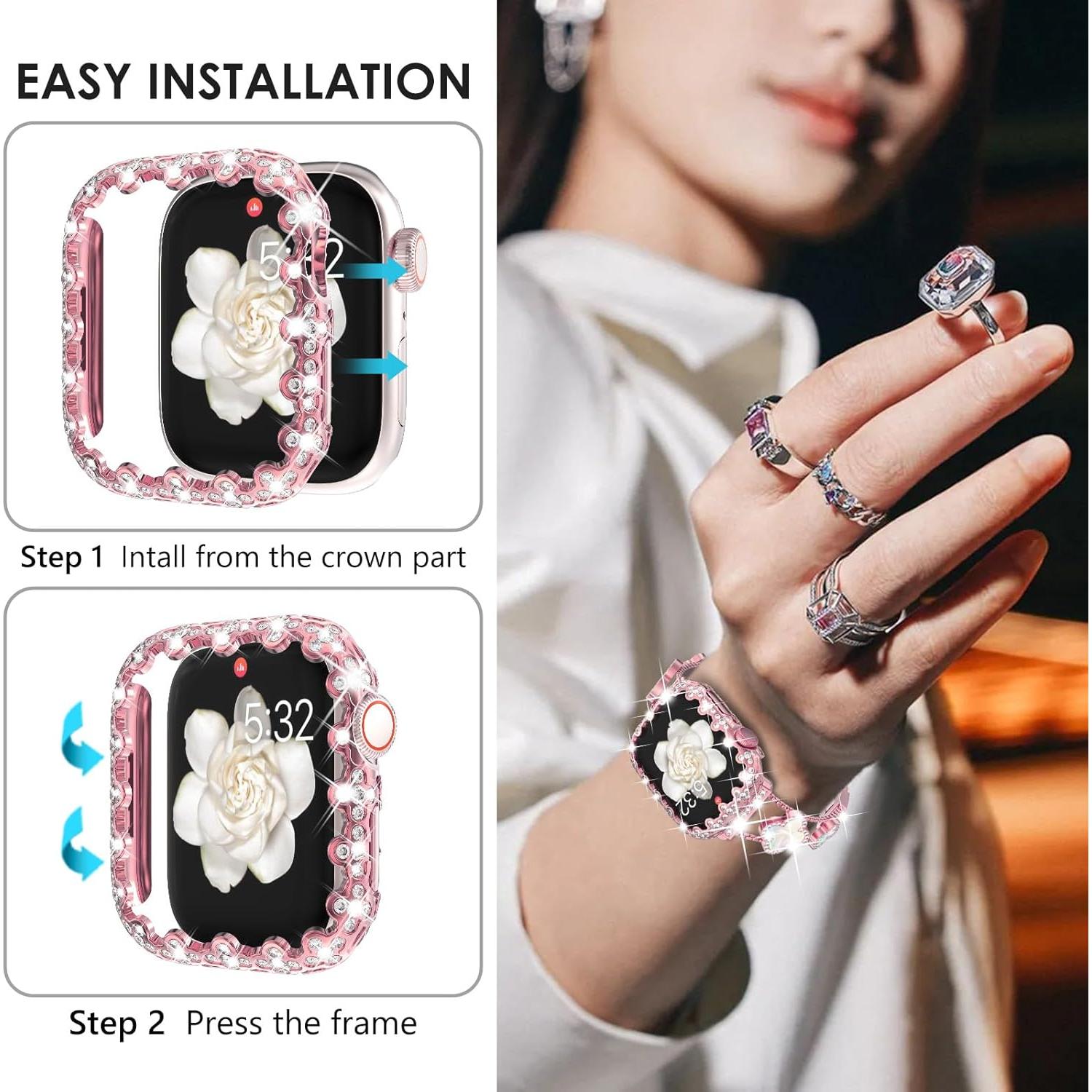 Funda Protectora WINGLE para Apple Watch 45mm Rosa Bling