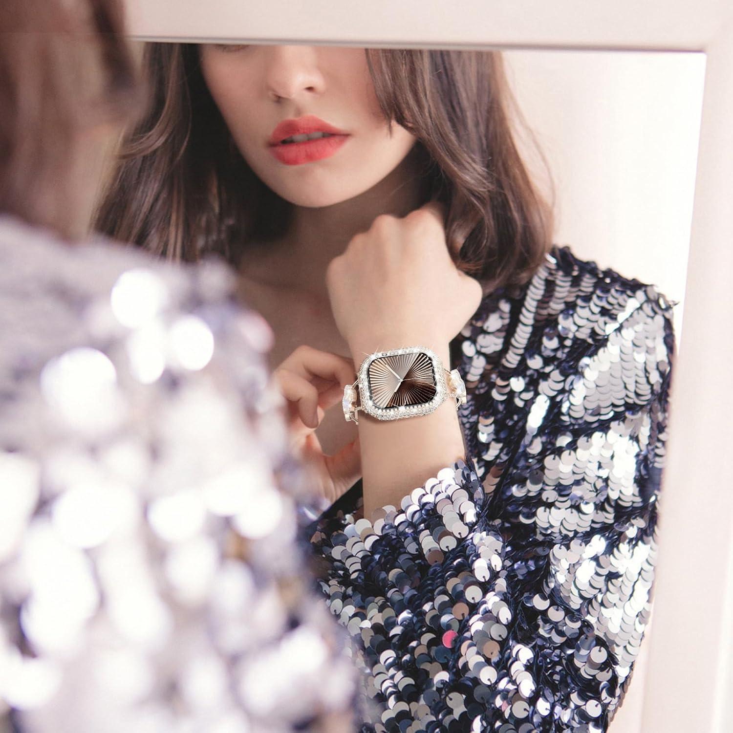 WINGLE 2 Pack for Apple Watch Series 10 Case 42mm Screen Protector, 300 Crystal Diamonds Overall Protective Case Face Cover iWatch 10 42 mm Bling Bumper Tempered Glass Screen Protector, Silver/Clear