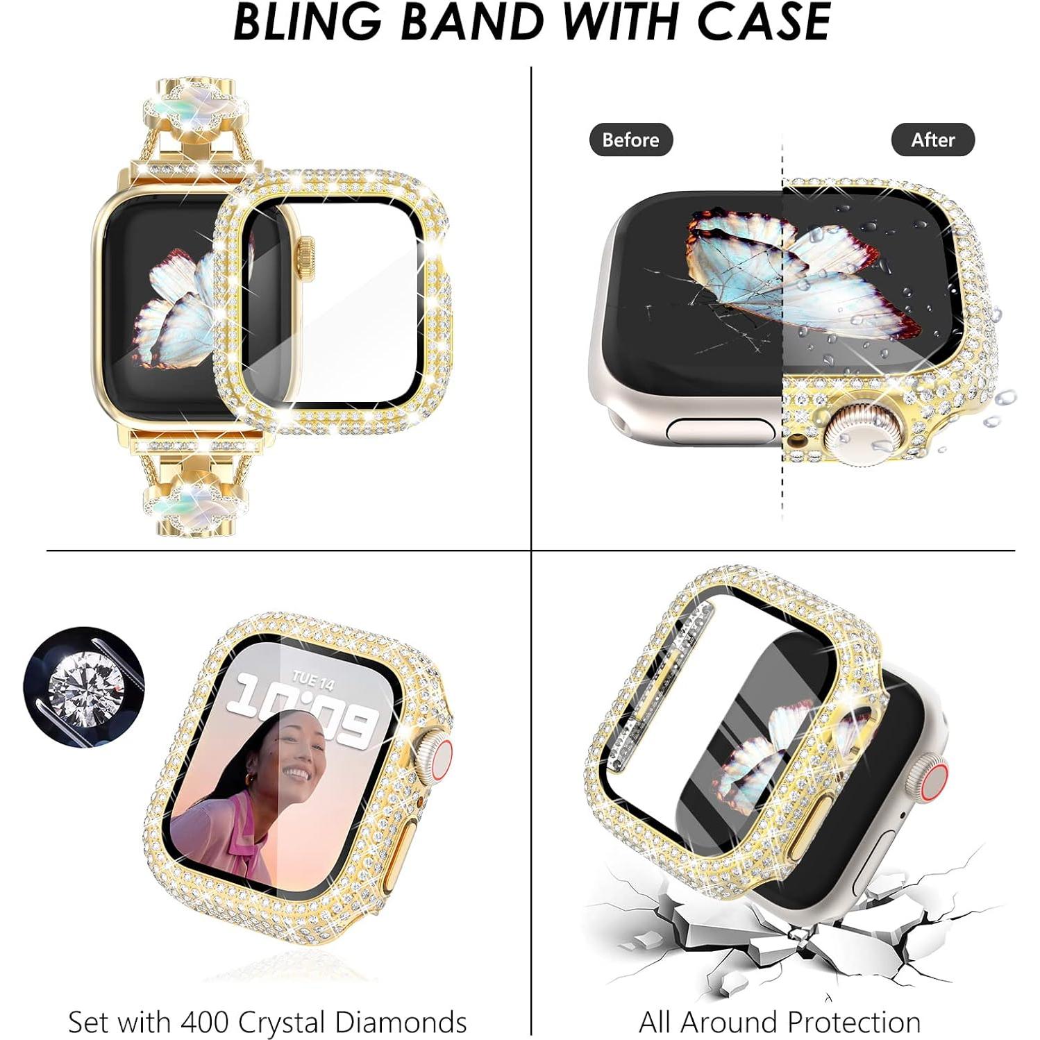 Banda de Reloj Apple Surace 40mm Oro con Diamantes y Estuche