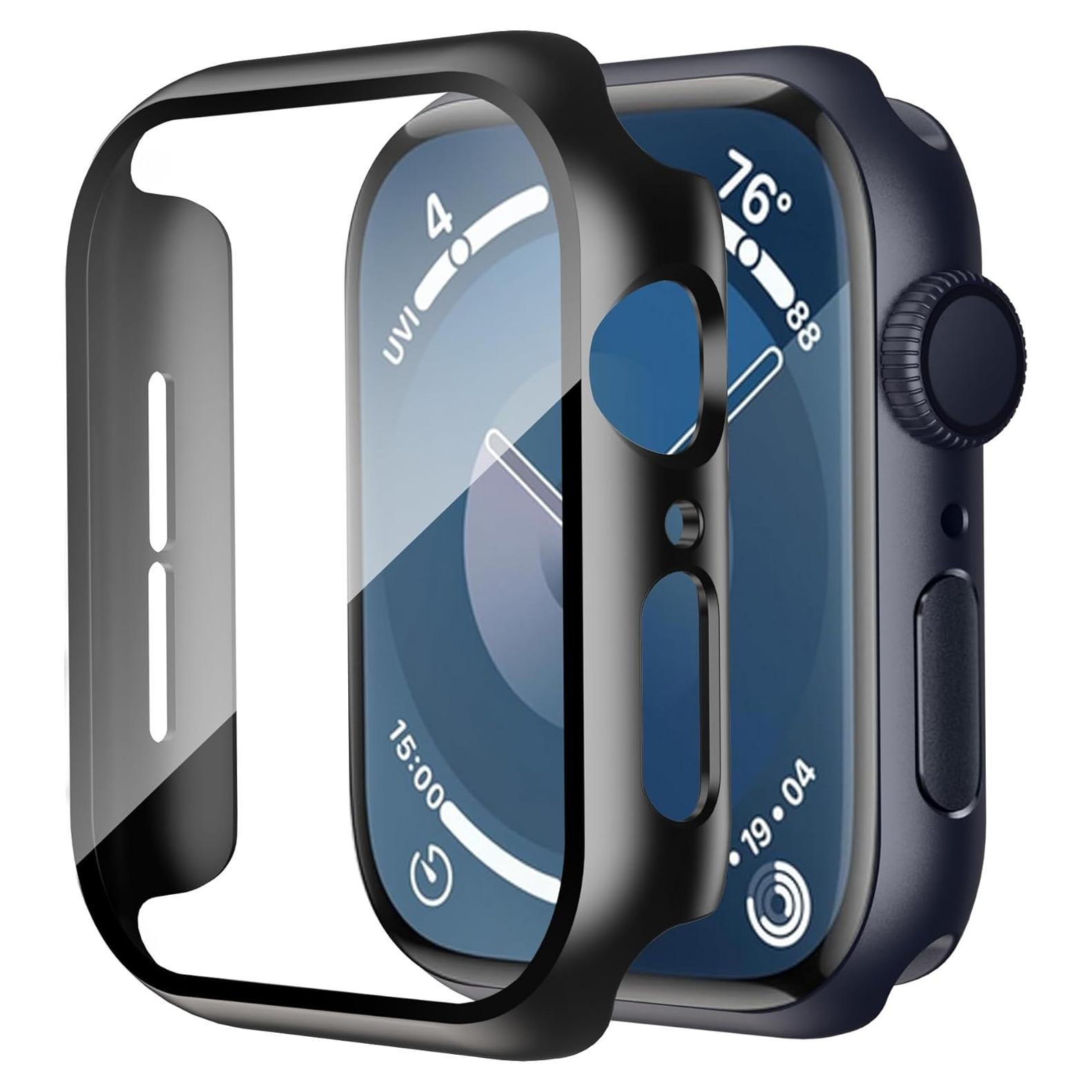 Funda Dura Sonriente para Apple Watch 44mm - Negra con Vidrio Templado