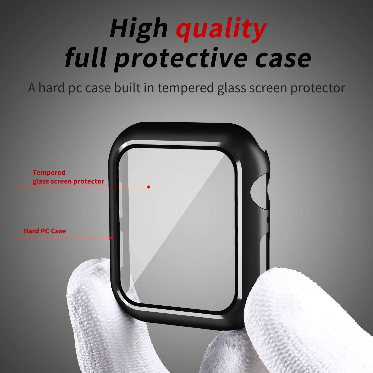 Funda Dura Sonriente para Apple Watch 44mm - Negra con Vidrio Templado
