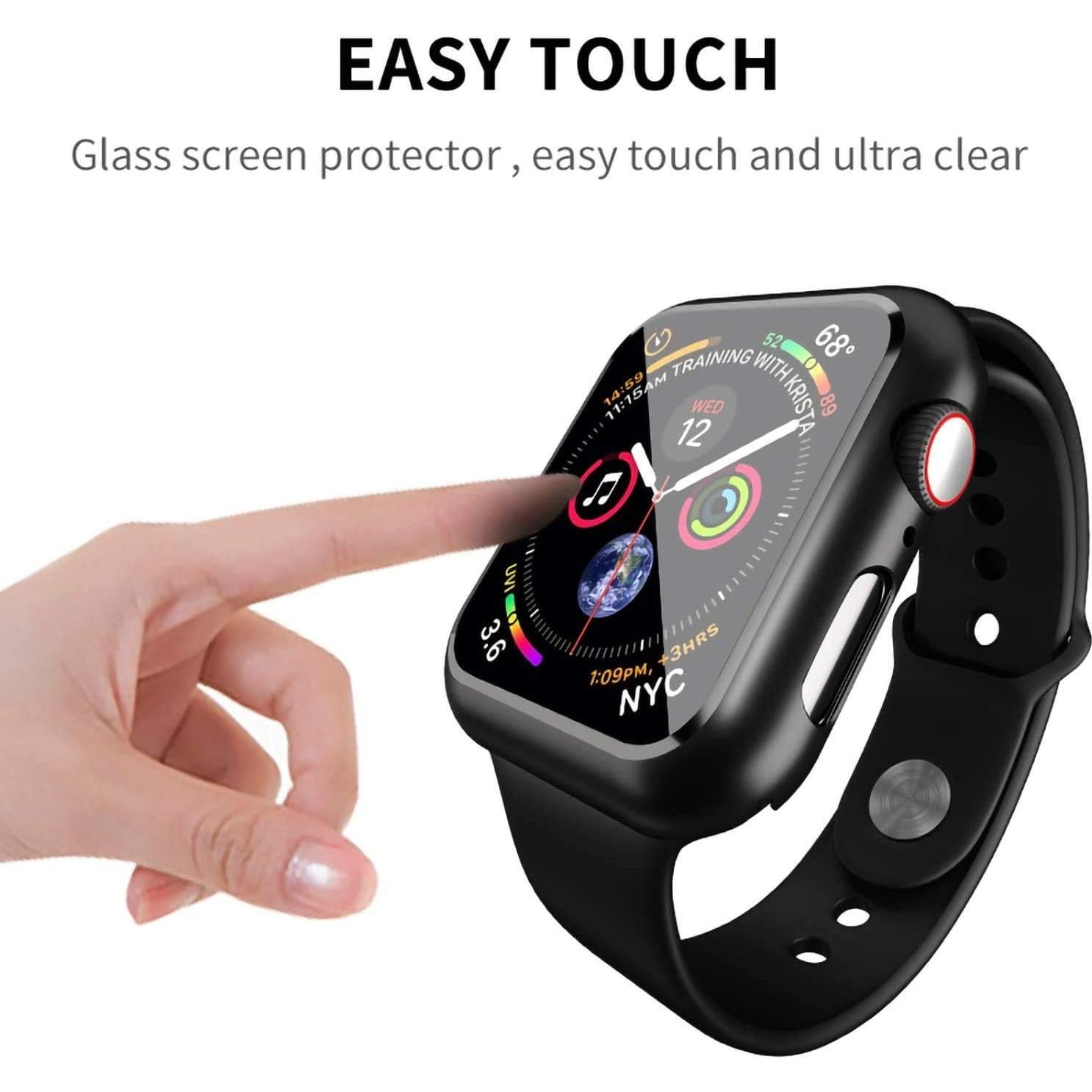 Funda Dura Sonriente para Apple Watch 44mm - Negra con Vidrio Templado