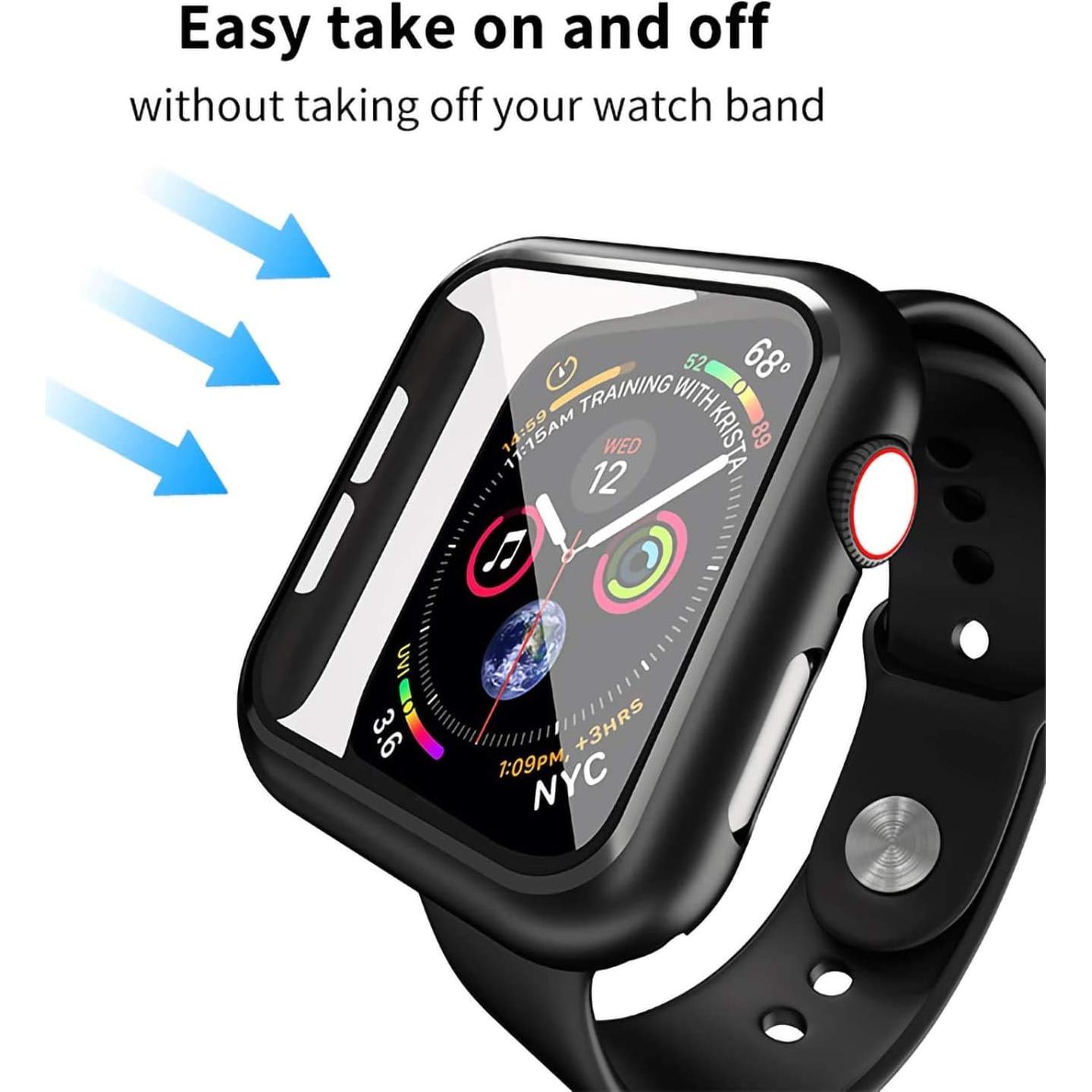 Funda Dura Sonriente para Apple Watch 44mm - Negra con Vidrio Templado