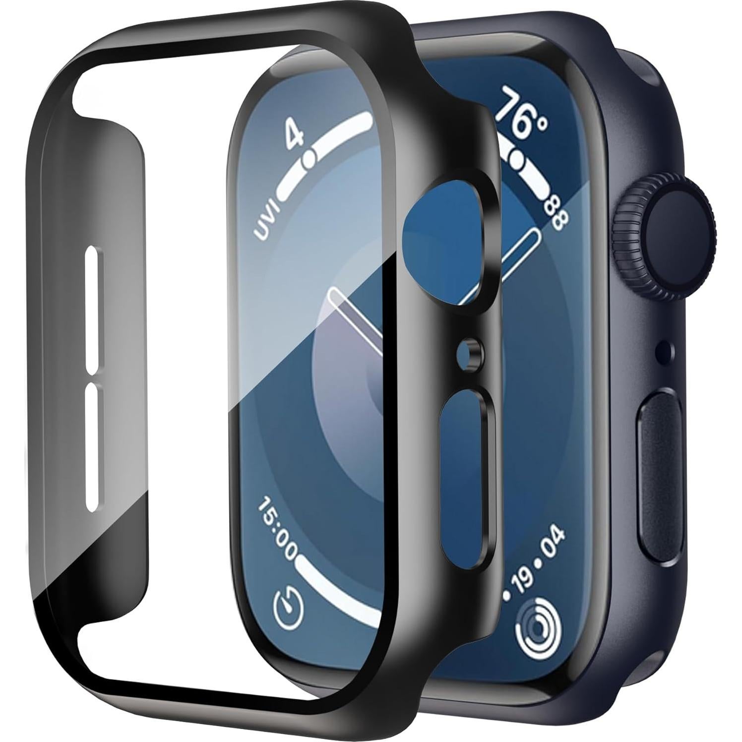 Funda Dura Sonriente para Apple Watch 44mm - Negra con Vidrio Templado