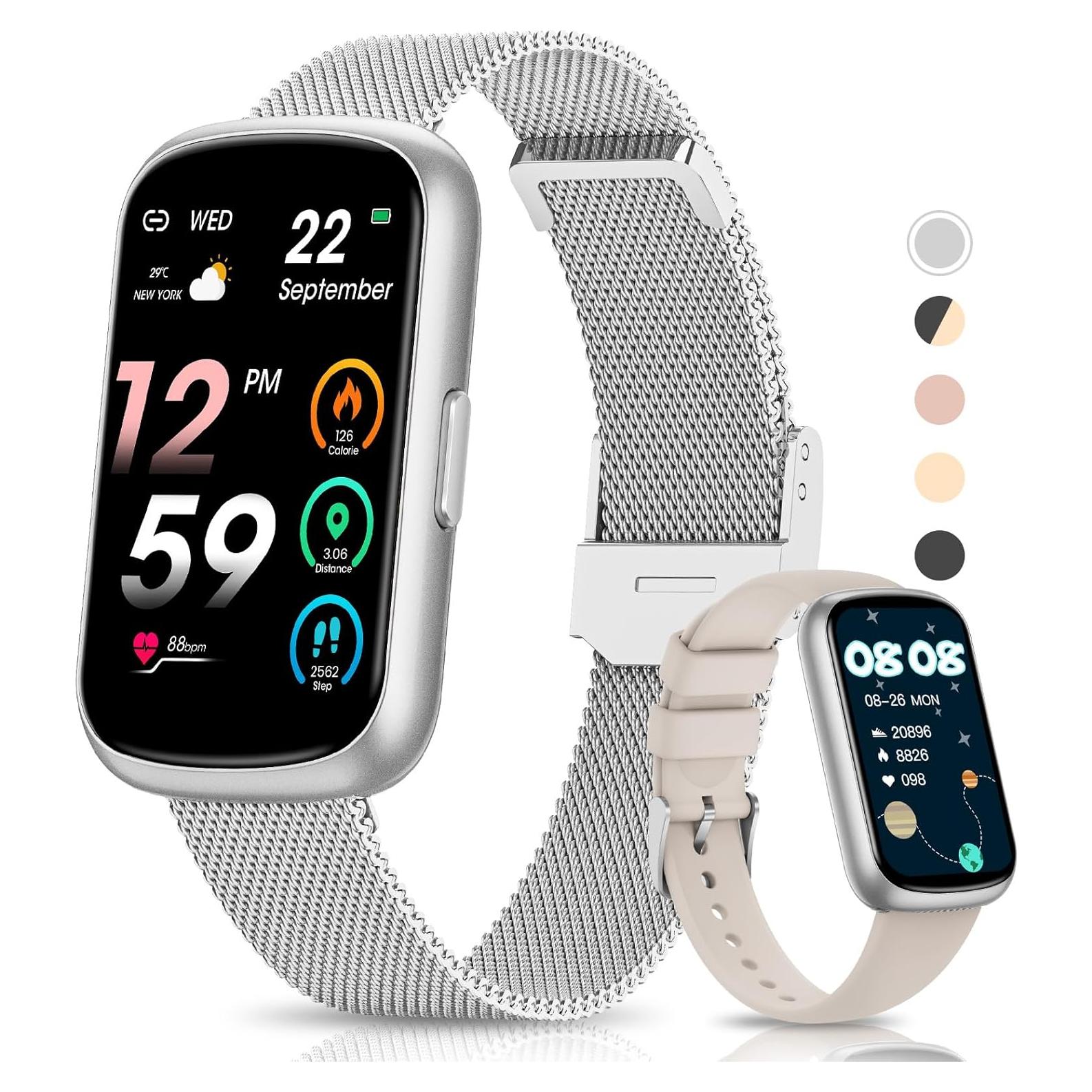 Rastreador de Fitness AKUMAKA CS5, Reloj Inteligente Plata IP68