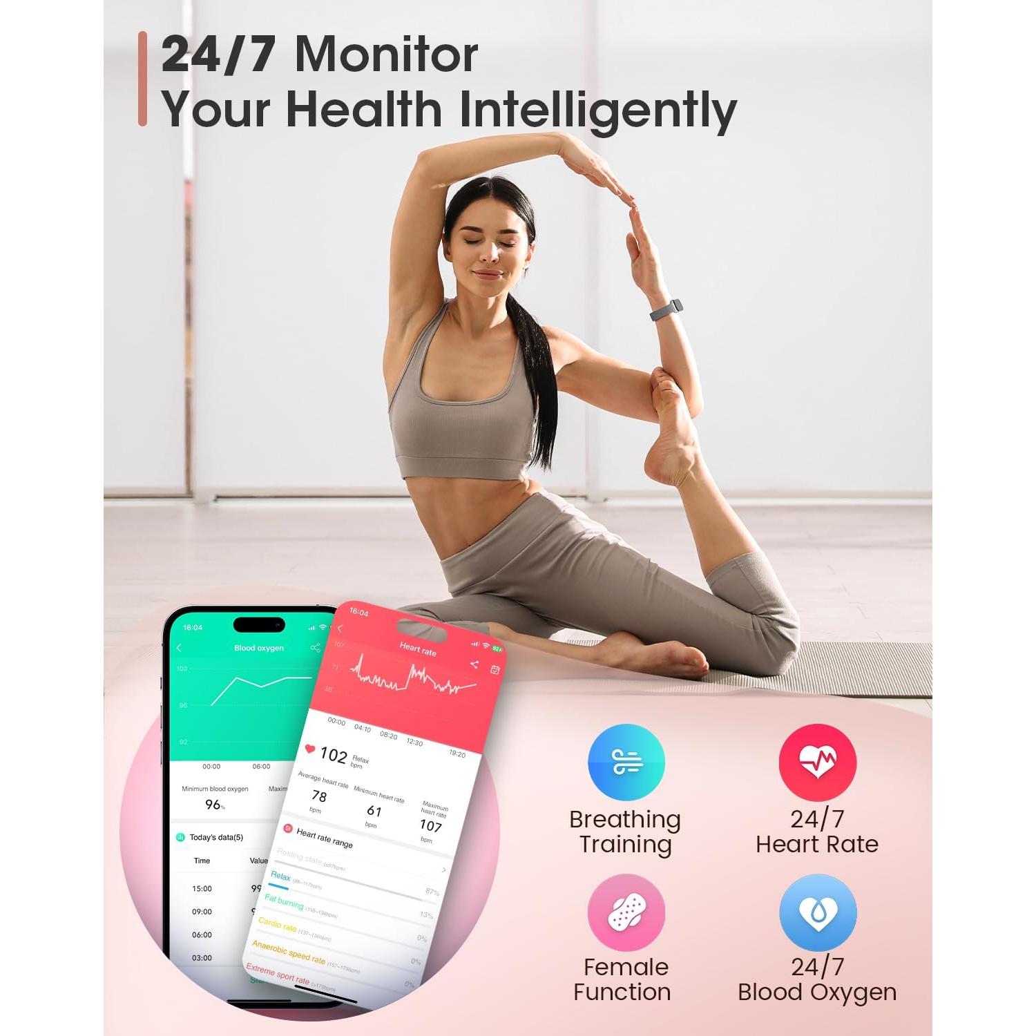 Rastreador de Fitness AKUMAKA CS5, Reloj Inteligente Plata IP68