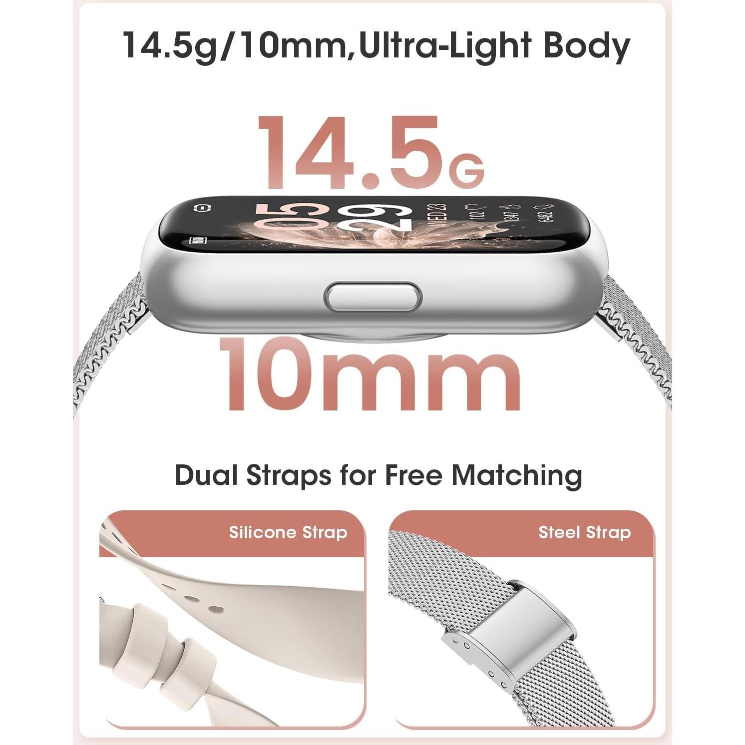 Rastreador de Fitness AKUMAKA CS5, Reloj Inteligente Plata IP68