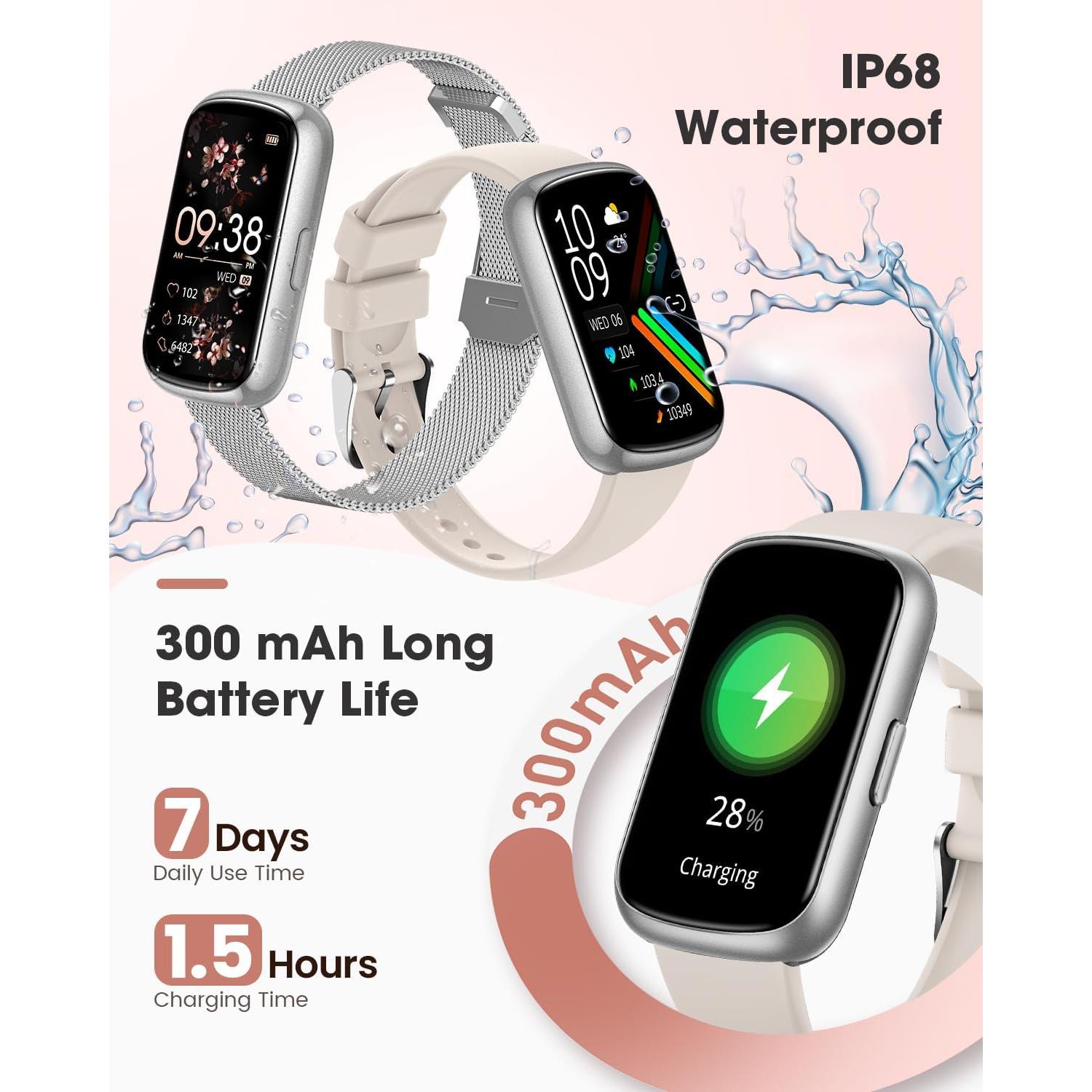 Rastreador de Fitness AKUMAKA CS5, Reloj Inteligente Plata IP68