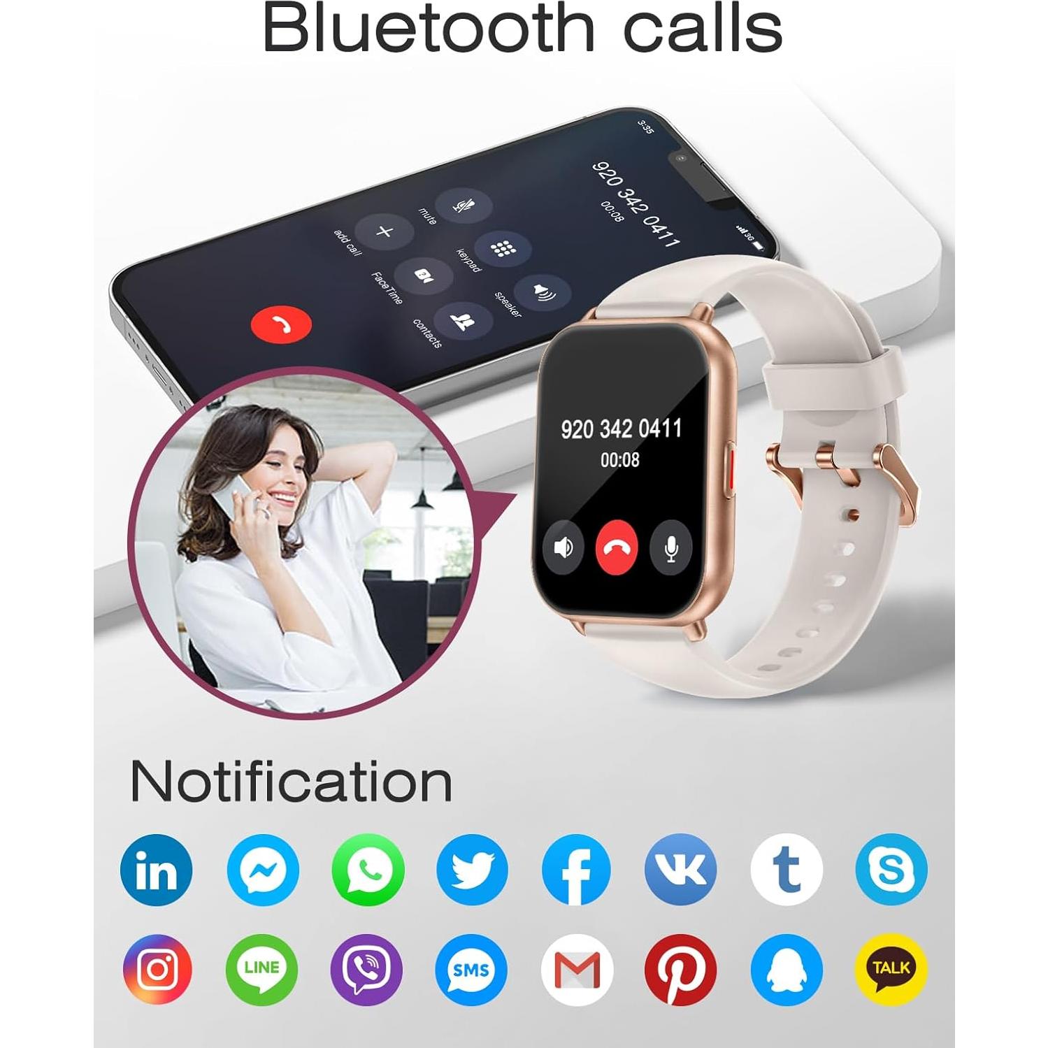 Reloj Inteligente Cloudpoem 1.85" Fitness Llamadas IP68 Dorado