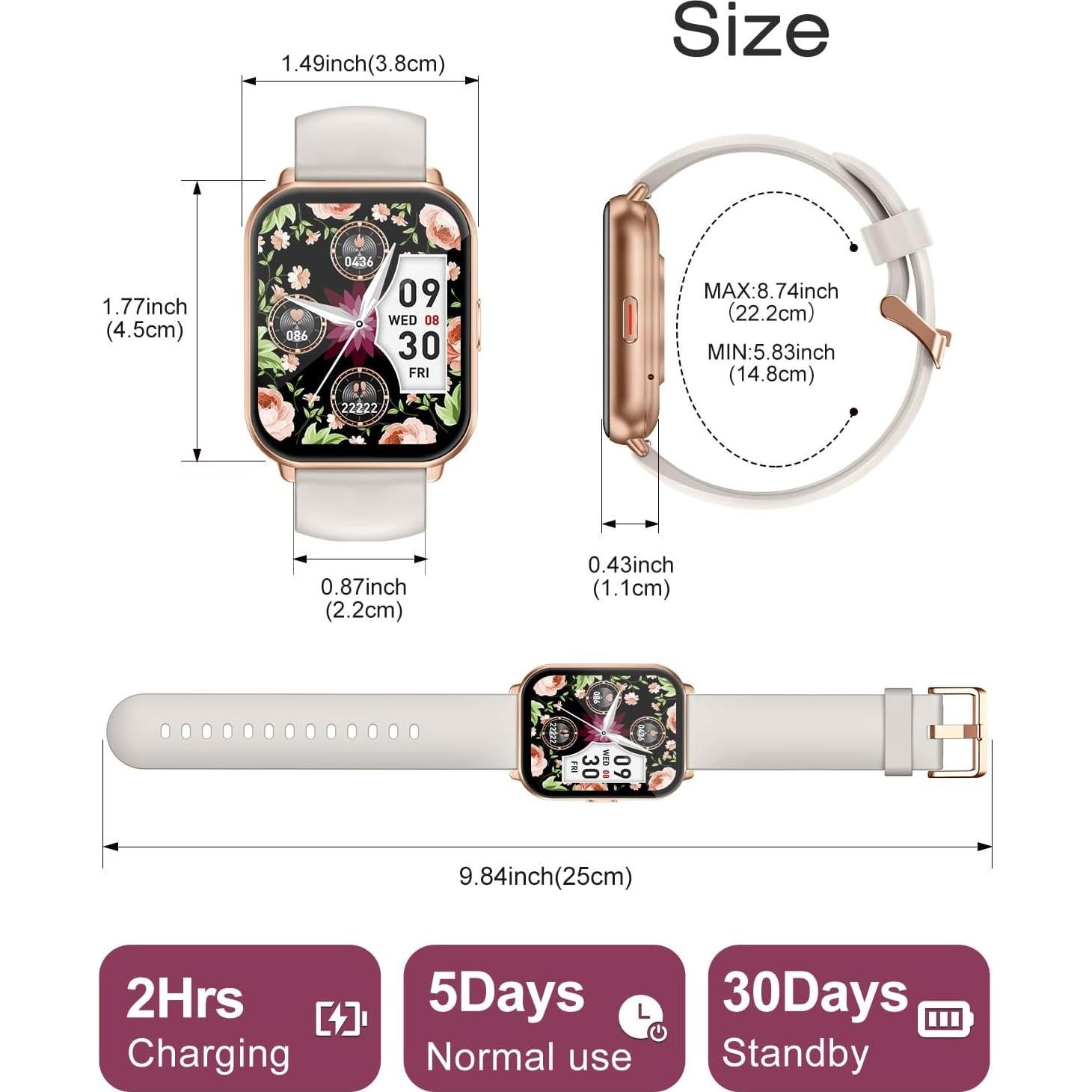 Reloj Inteligente Cloudpoem 1.85" Fitness Llamadas IP68 Dorado