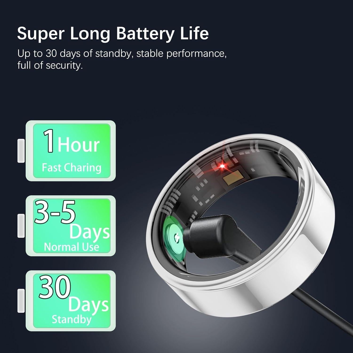 Anillo Inteligente FKGZJF Plata 10# - Monitoreo Salud y Fitness