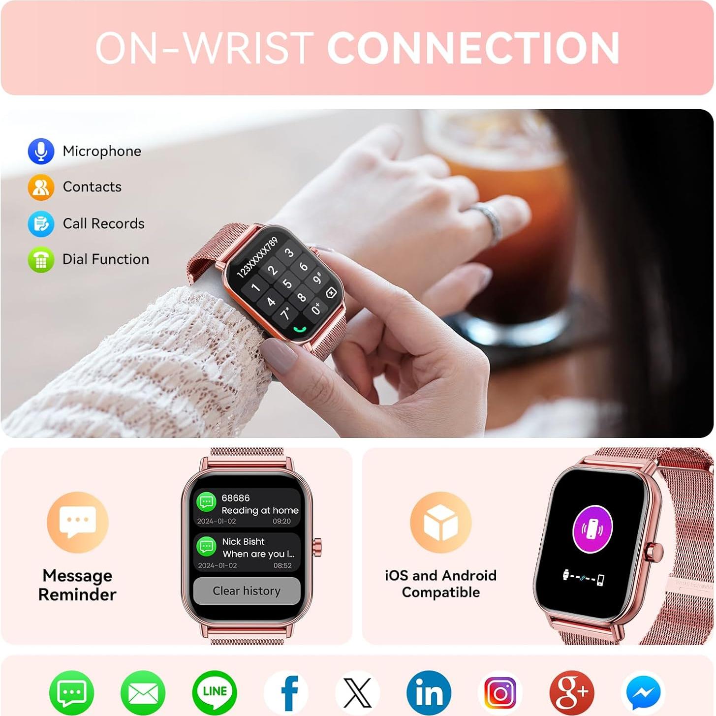 Reloj Inteligente Haulvean 1.85" Rosa con Monitoreo de Salud