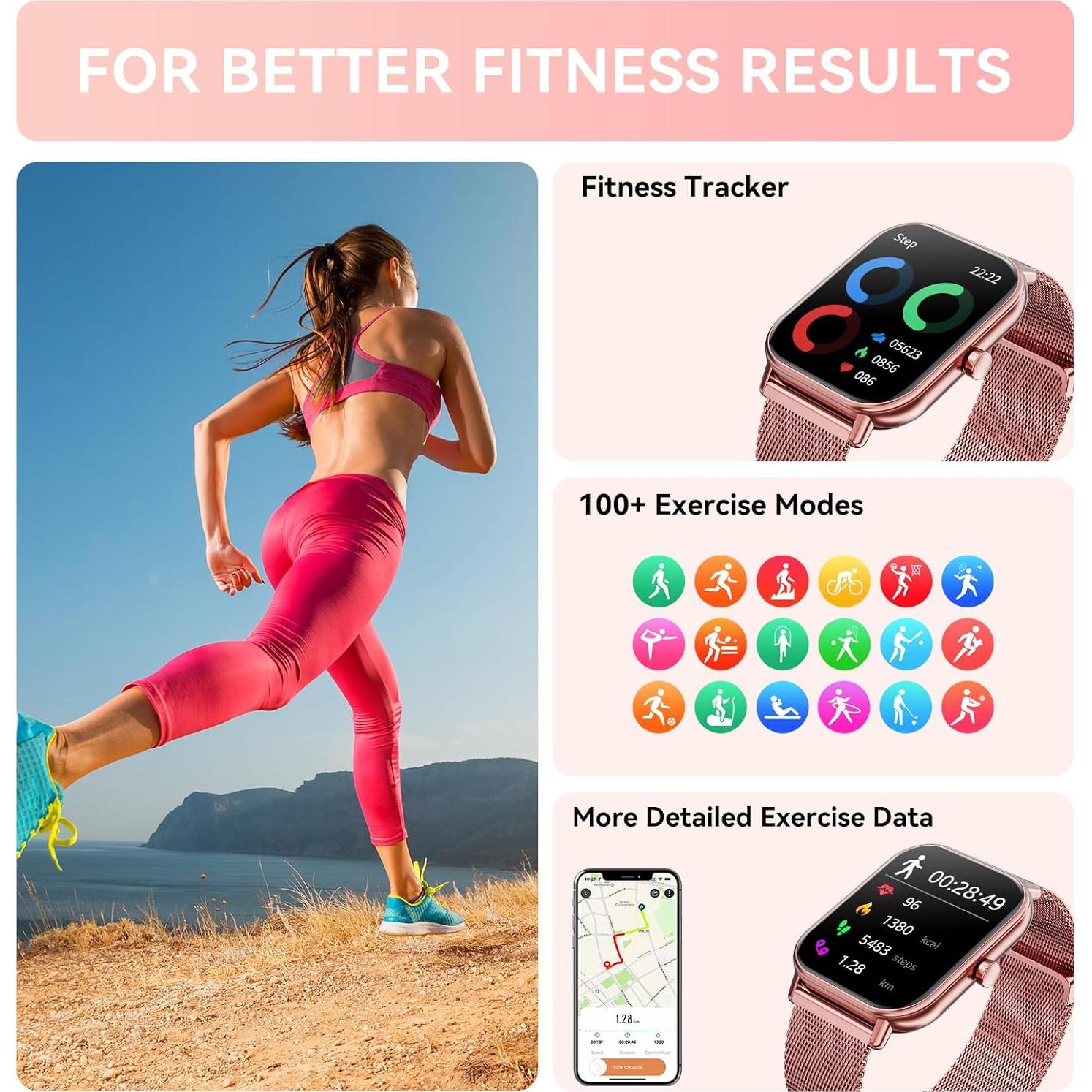 Reloj Inteligente Haulvean 1.85" Rosa con Monitoreo de Salud