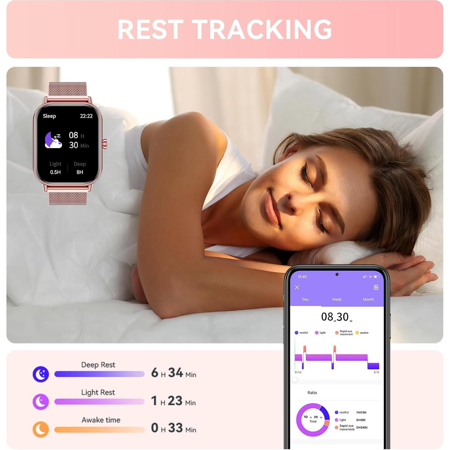 Reloj Inteligente Haulvean 1.85" Rosa con Monitoreo de Salud