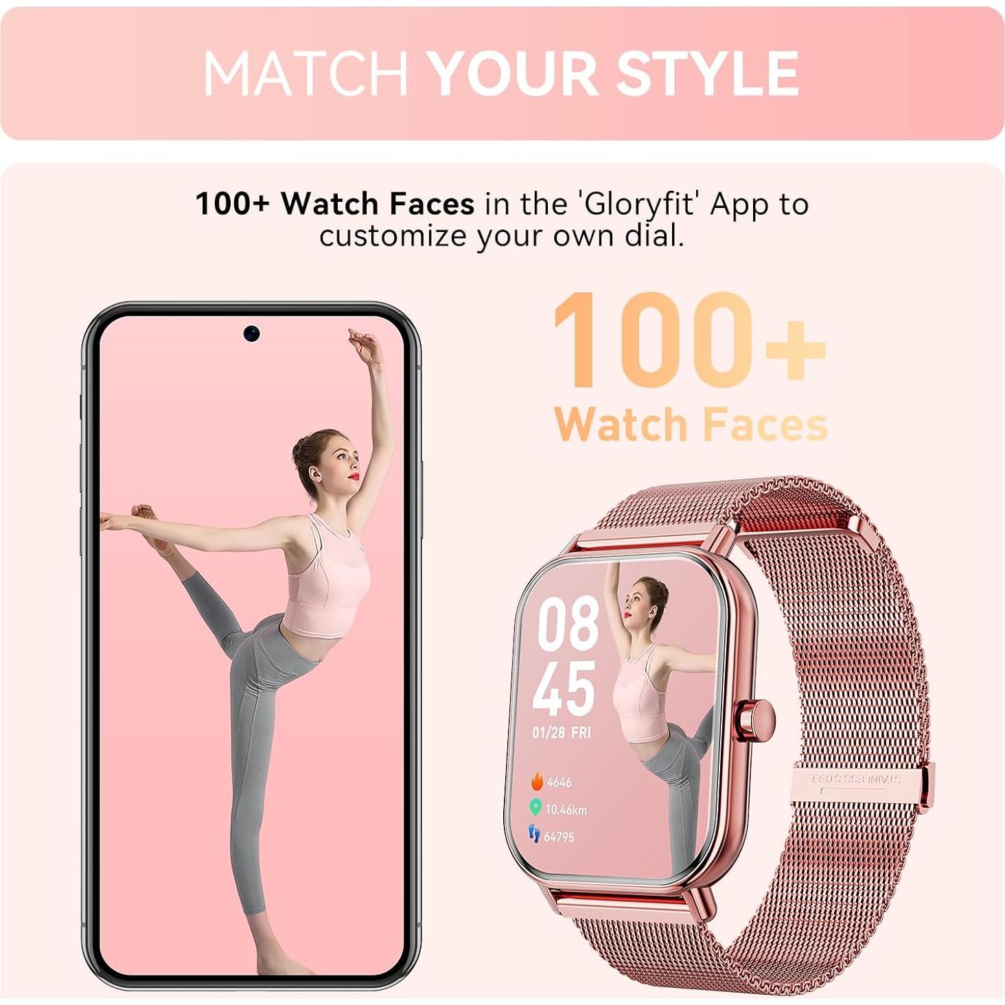 Reloj Inteligente Haulvean 1.85" Rosa con Monitoreo de Salud