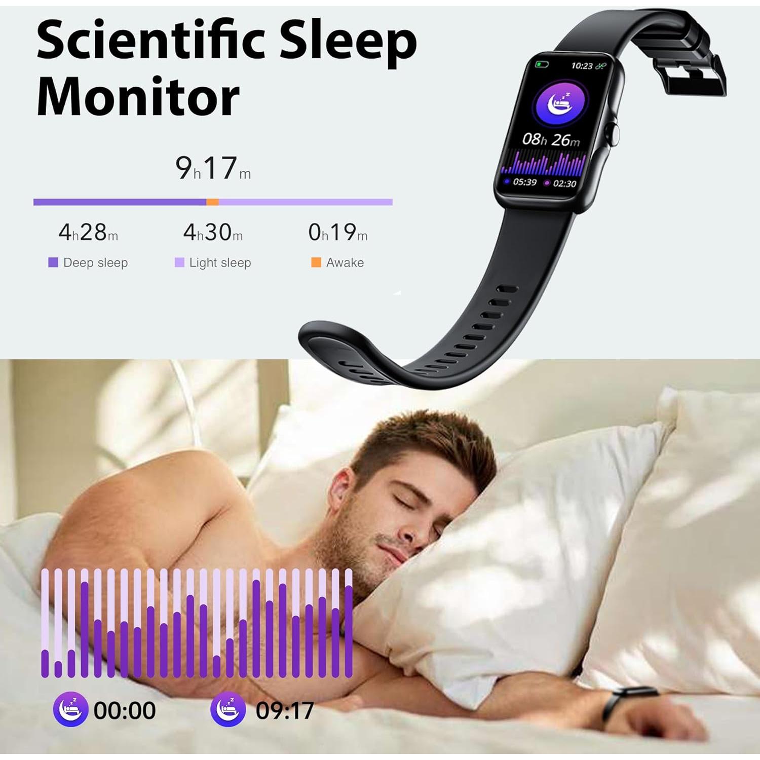 Rastreador de Fitness JYUAJOI Negro IP68 con Monitor de Sueño