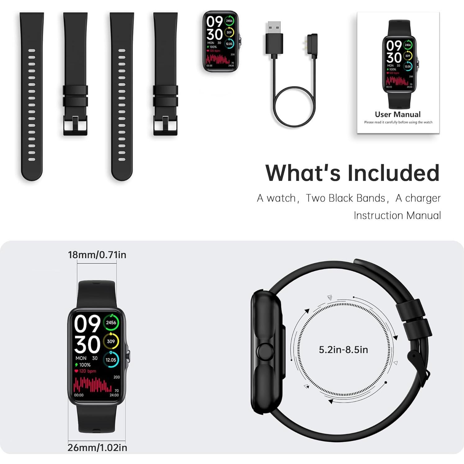 Rastreador de Fitness JYUAJOI Negro IP68 con Monitor de Sueño