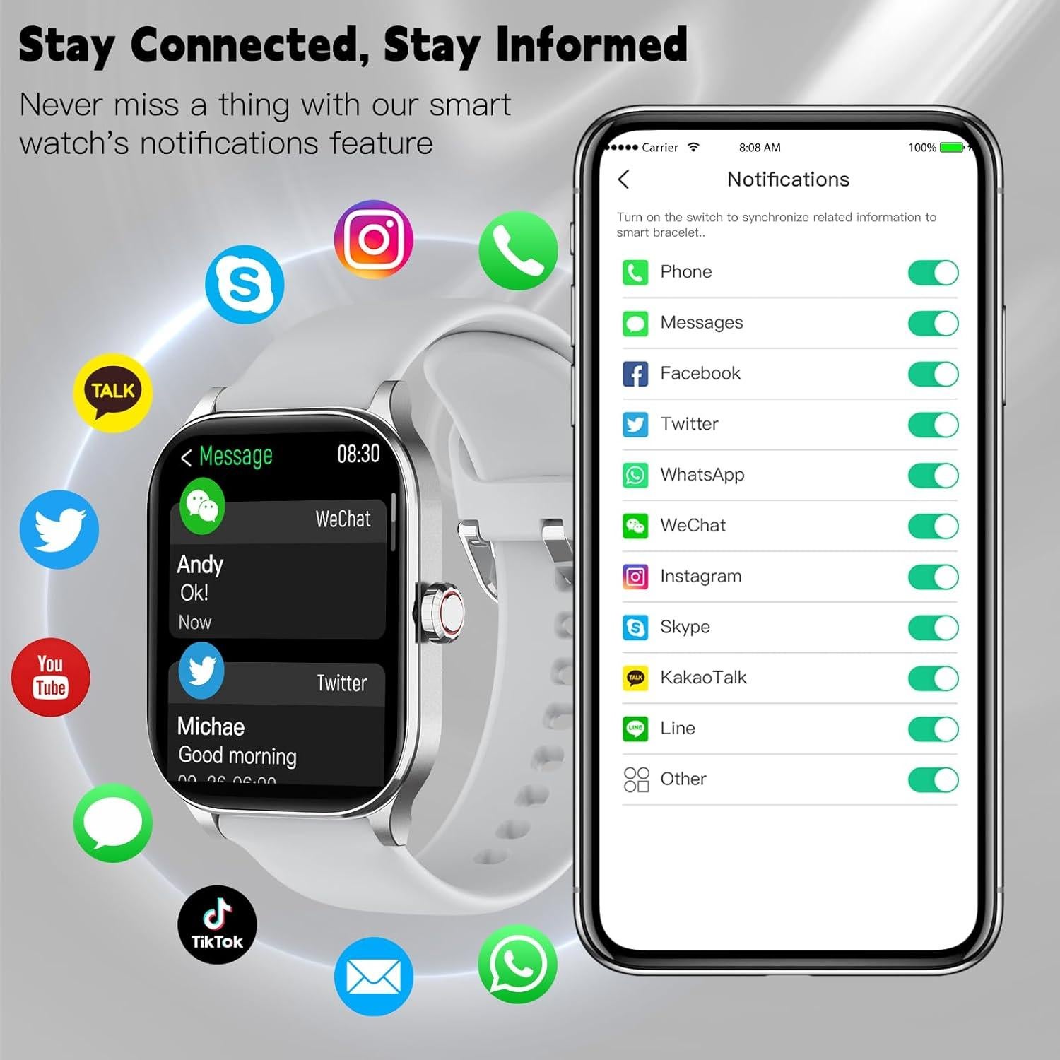 Reloj Inteligente Odsslgw P68 Gris 2.01" Monitoreo Salud