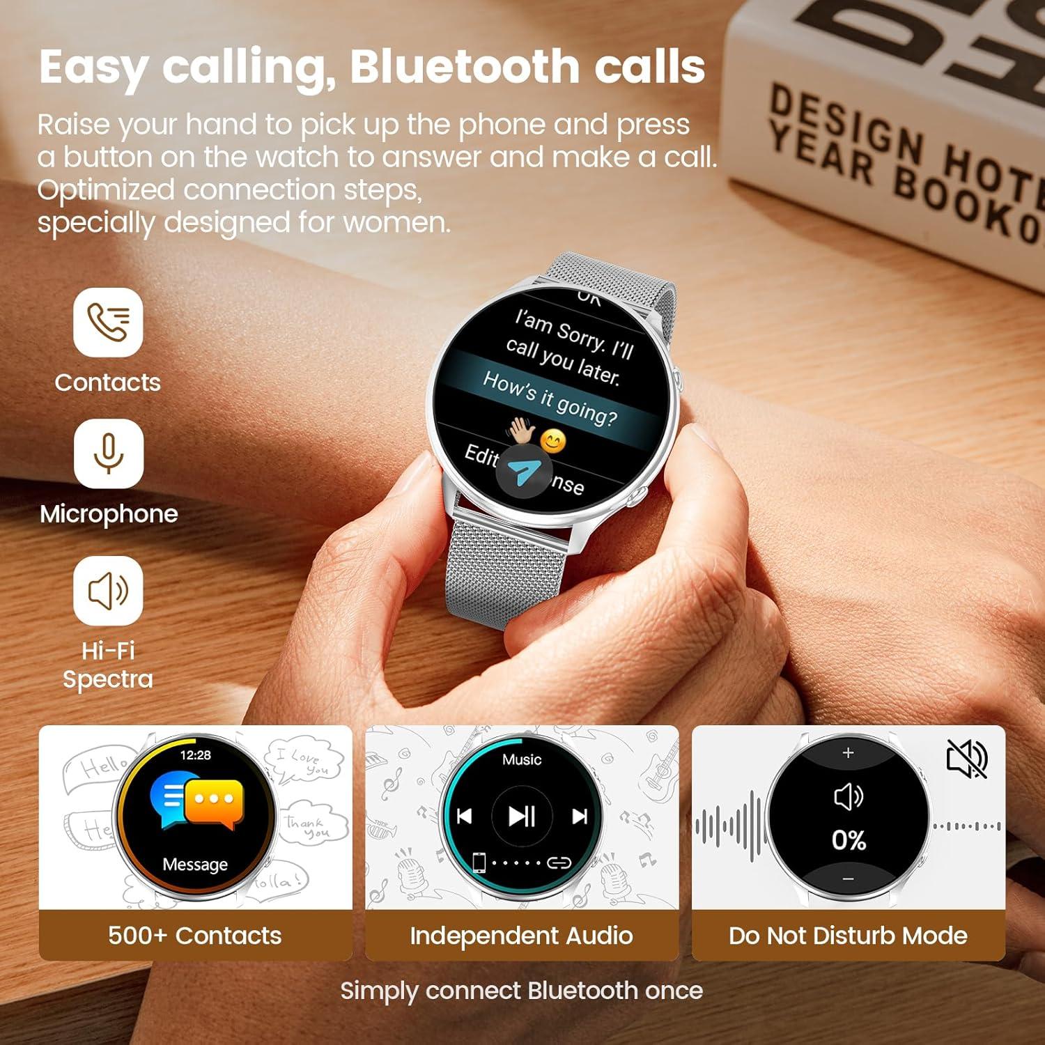 Reloj Inteligente SLOKSFil Plata 1.39" Monitoreo Salud Mujer