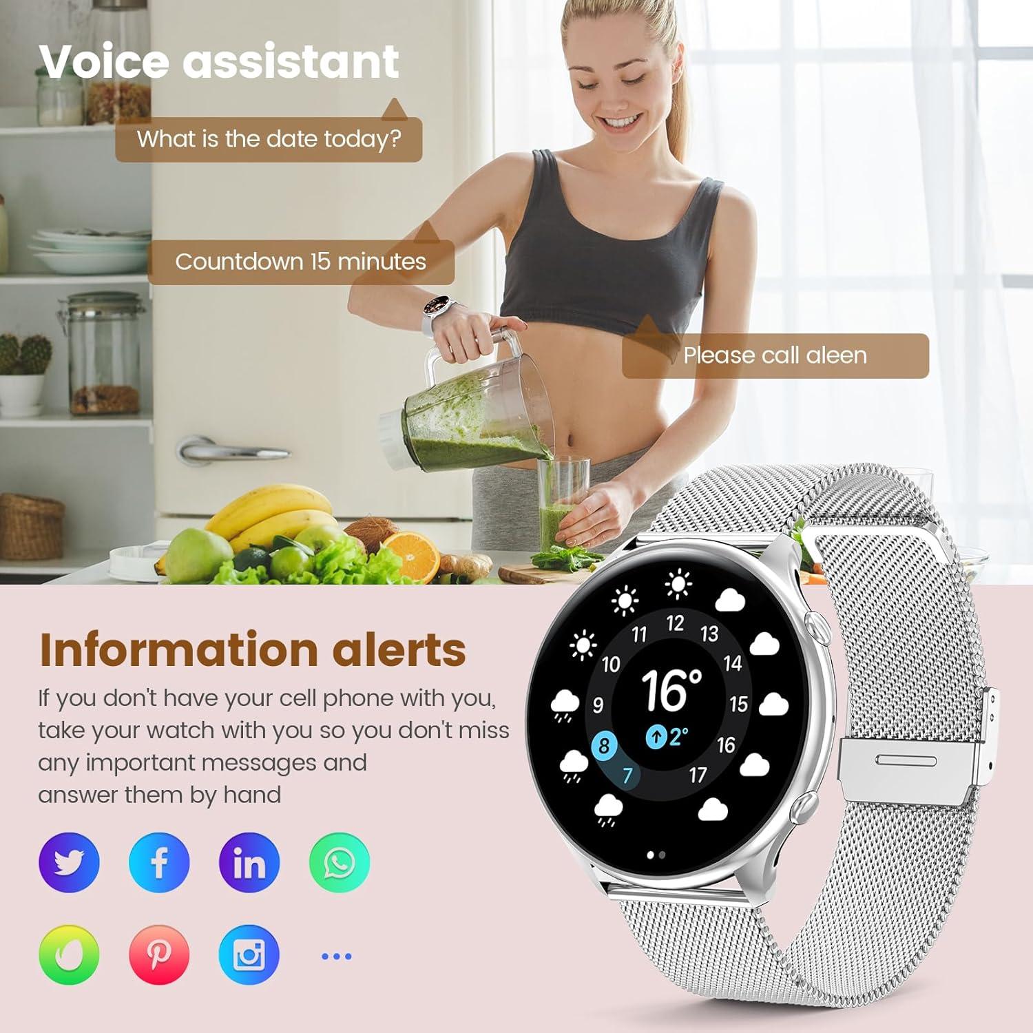 Reloj Inteligente SLOKSFil Plata 1.39" Monitoreo Salud Mujer