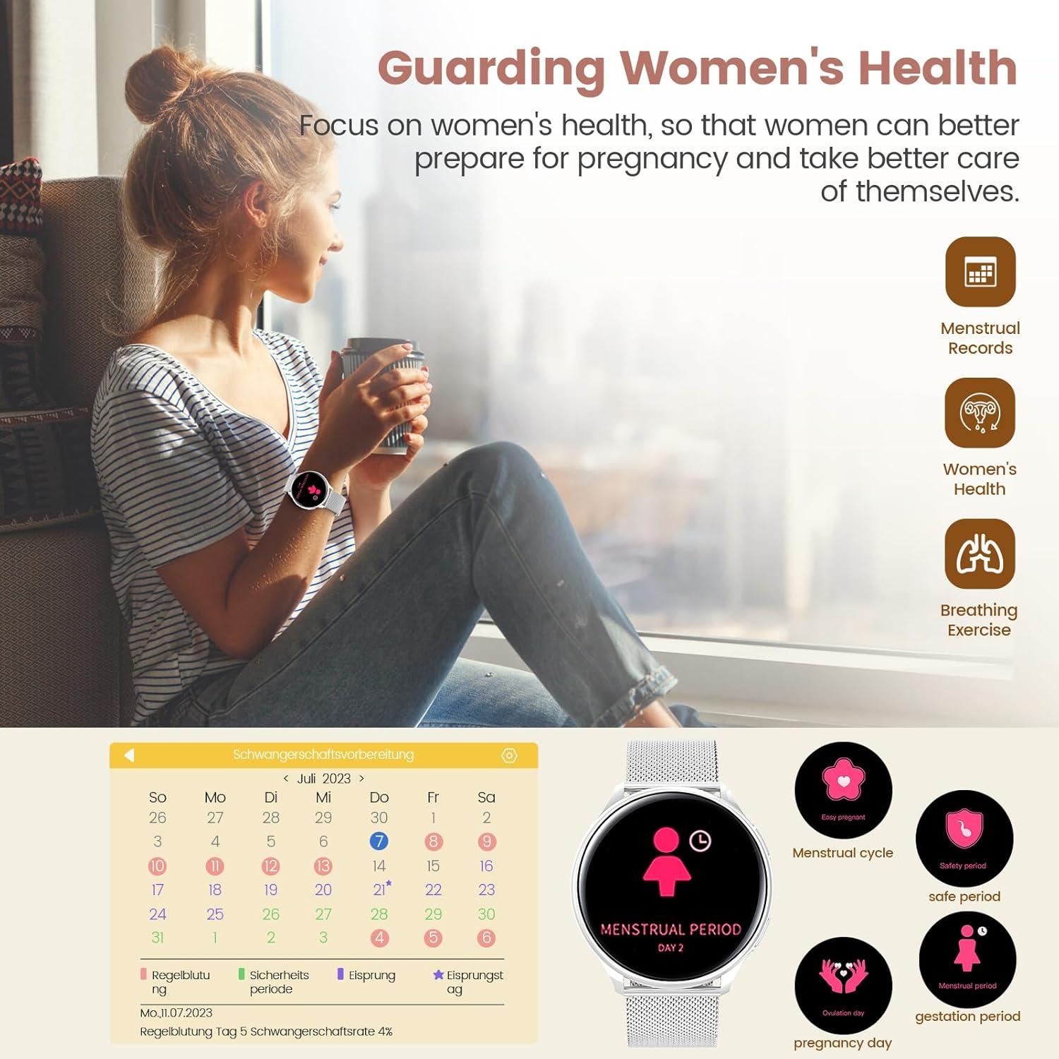 Reloj Inteligente RifePhi Plata 1.39" Monitor de Salud IP68