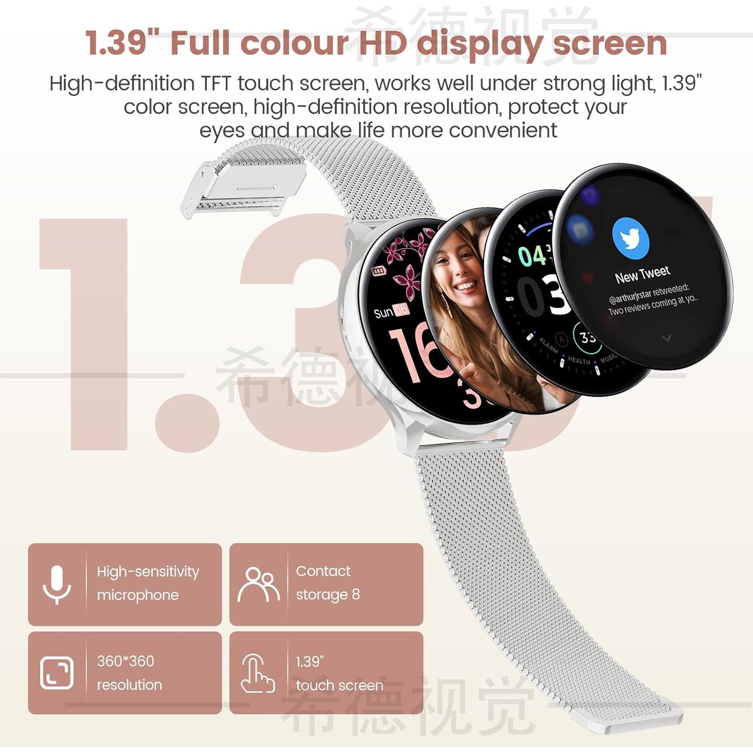 Reloj Inteligente RifePhi Plata 1.39" Monitor de Salud IP68