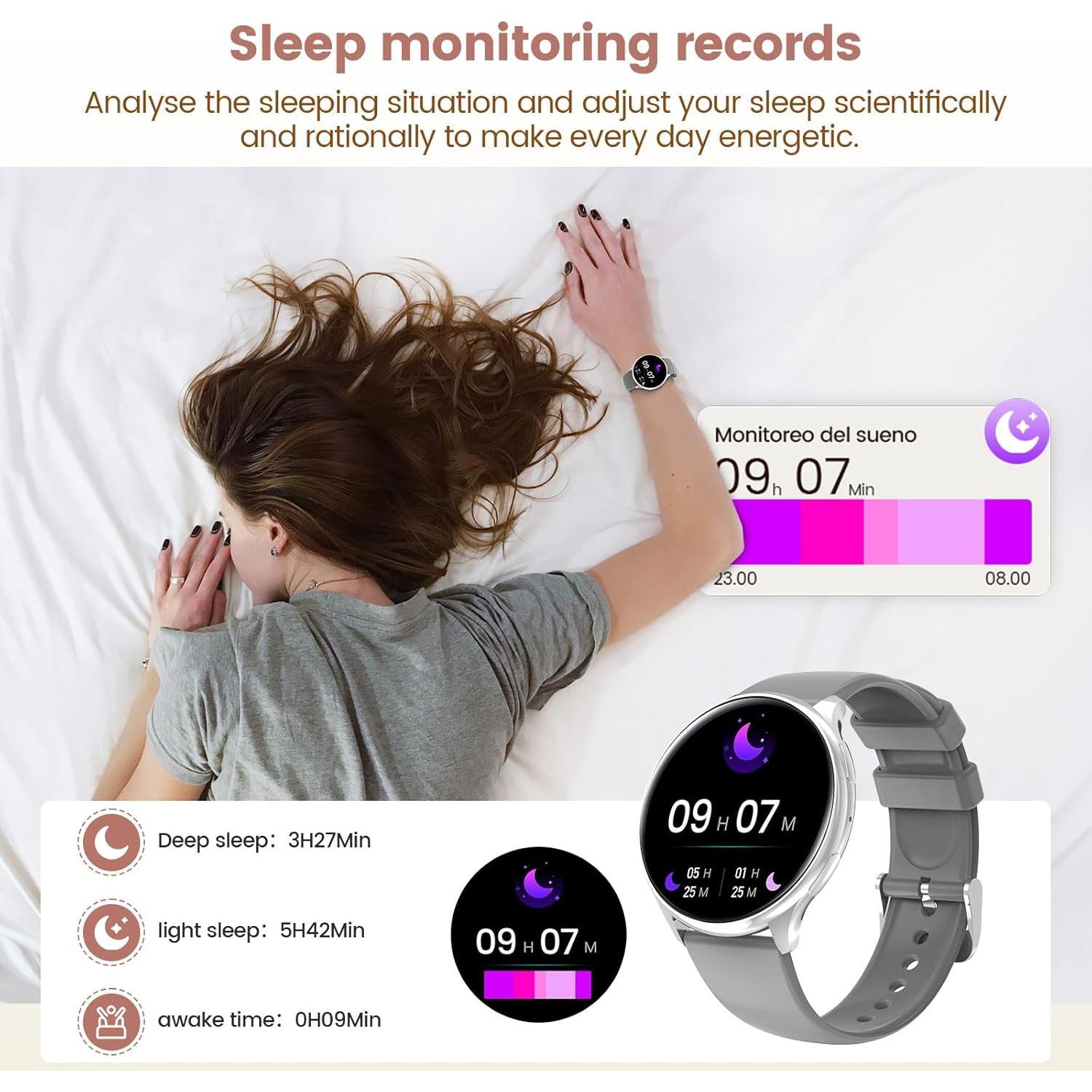 Reloj Inteligente RifePhi Plata 1.39" Monitor de Salud IP68