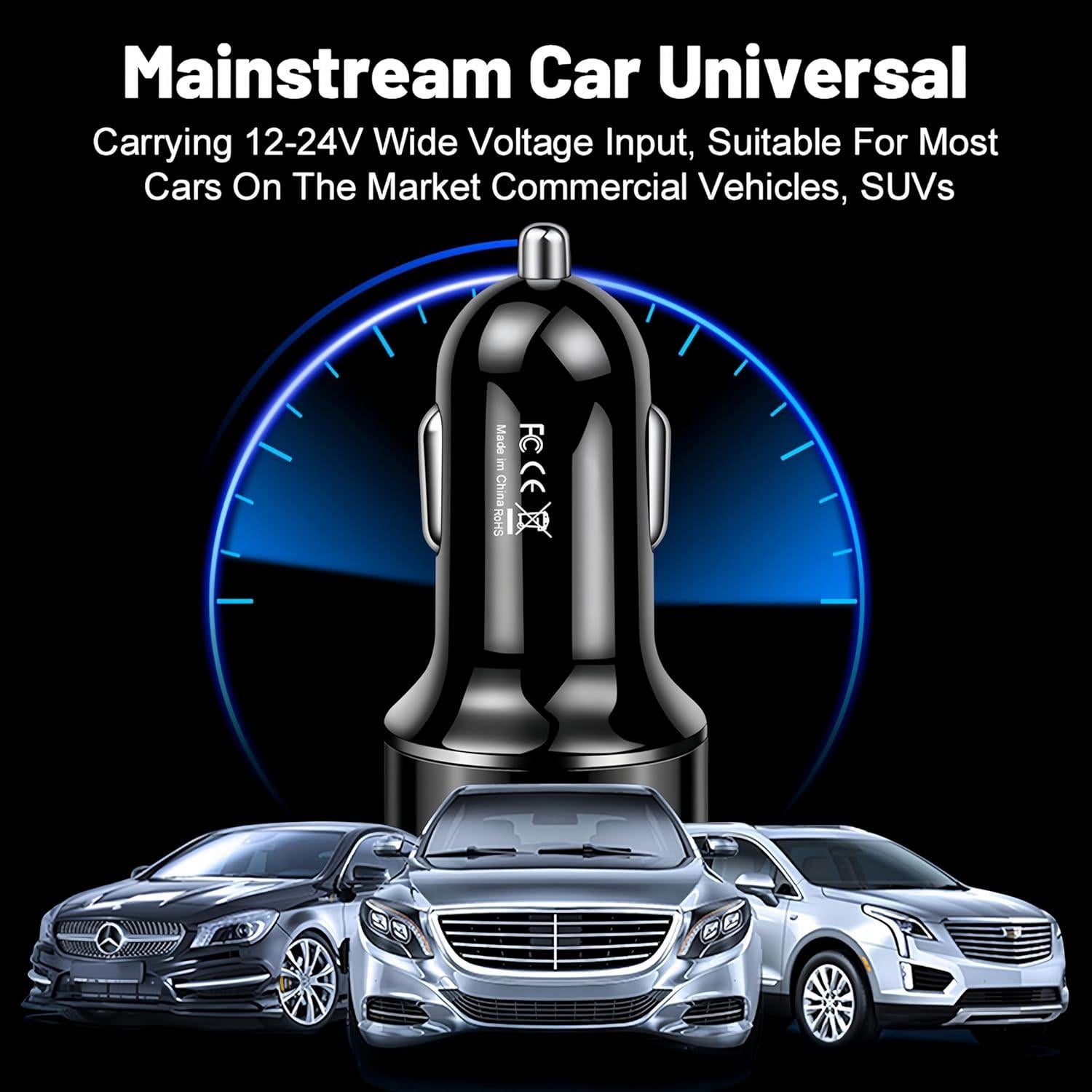 Cargador de Coche USB 4 Puertos AGEK con Pantalla LED y Carga Rápida