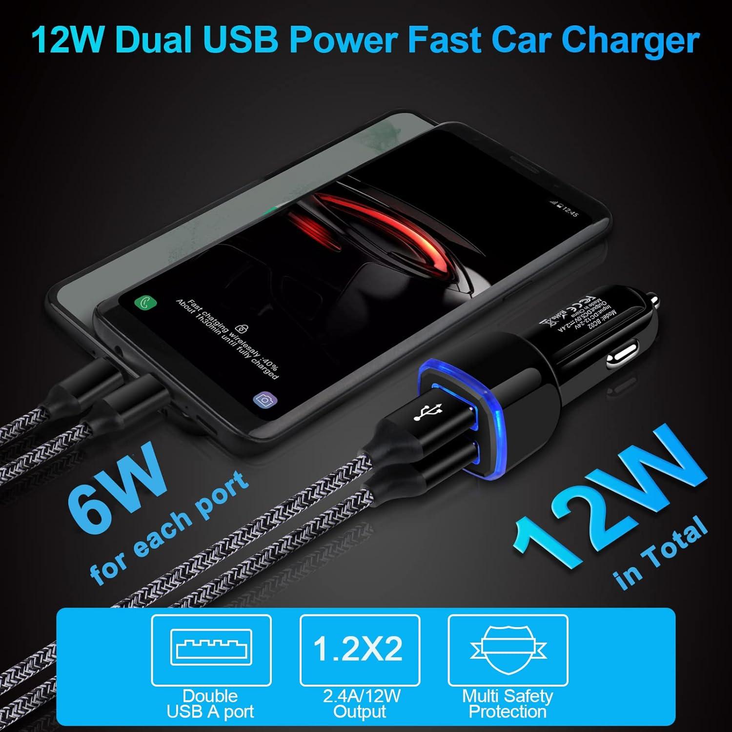 Cargador de Coche USB Doble 2.4A AndHot - 5 Pack