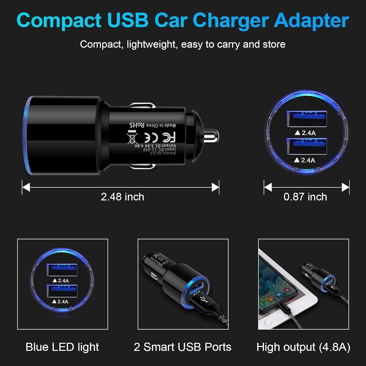 Cargador de Coche USB Doble Puerto 4.8A AndHot