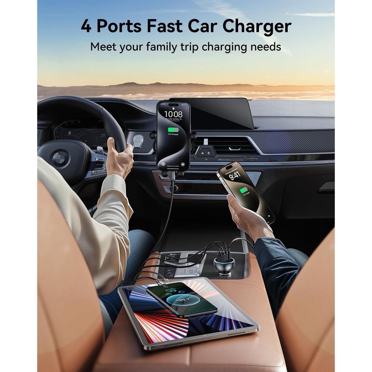 Cargador de Coche Rocoren 55W 4 Puertos USB C Rápido