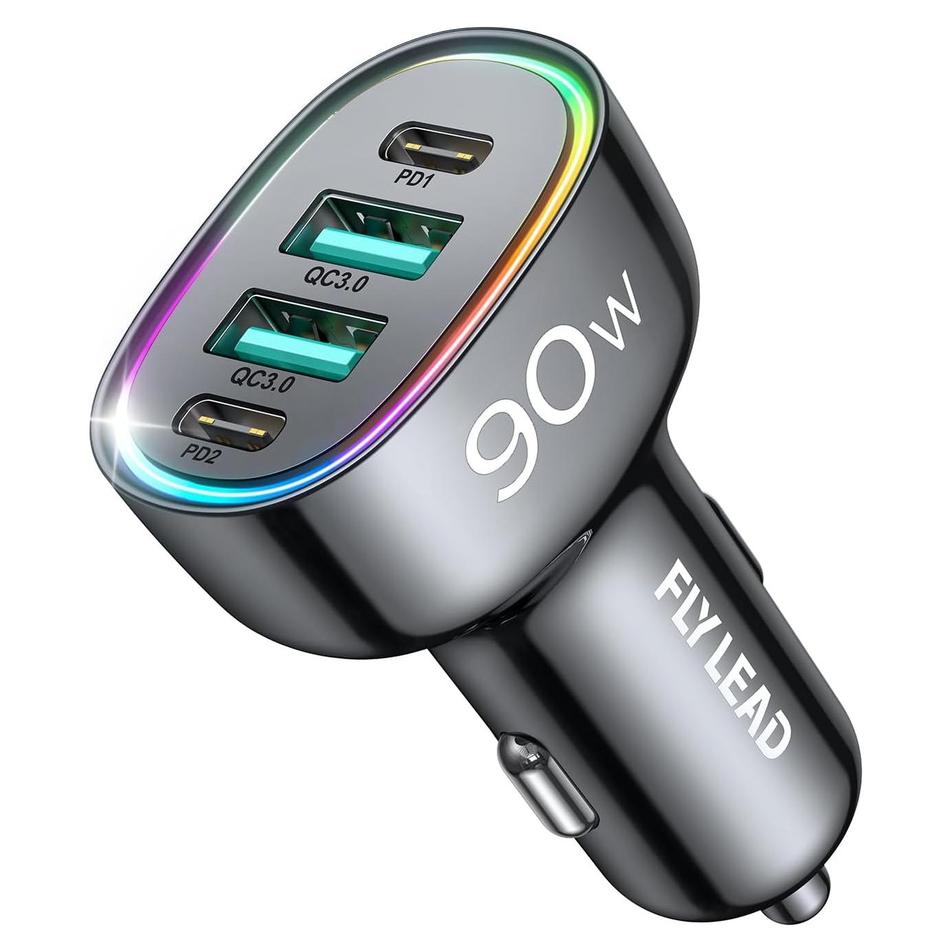 Cargador de Coche FLYLEAD USB C 90W 4 Puertos Rápido