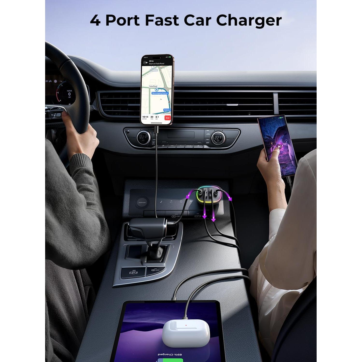 Cargador de Coche FLYLEAD USB C 90W 4 Puertos Rápido
