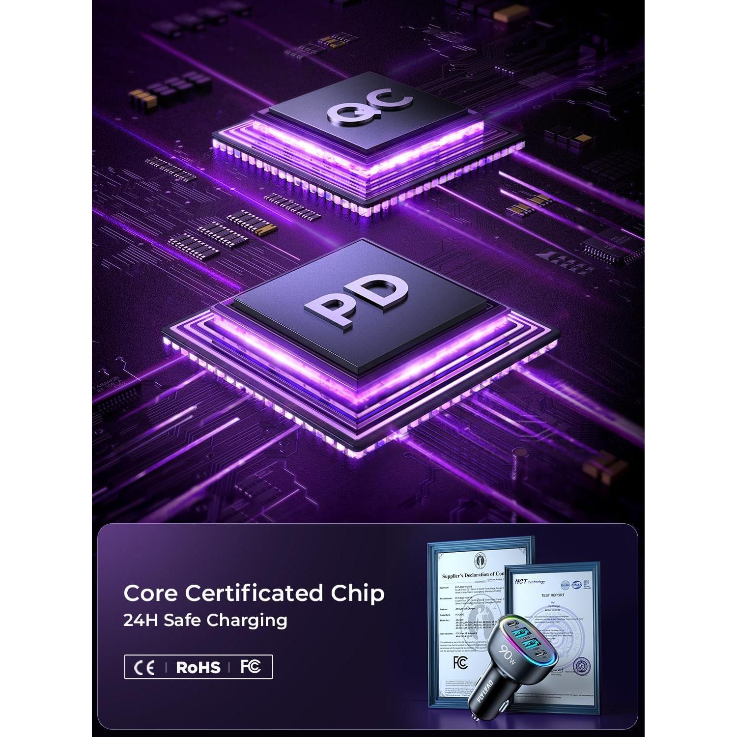 Cargador de Coche FLYLEAD USB C 90W 4 Puertos Rápido