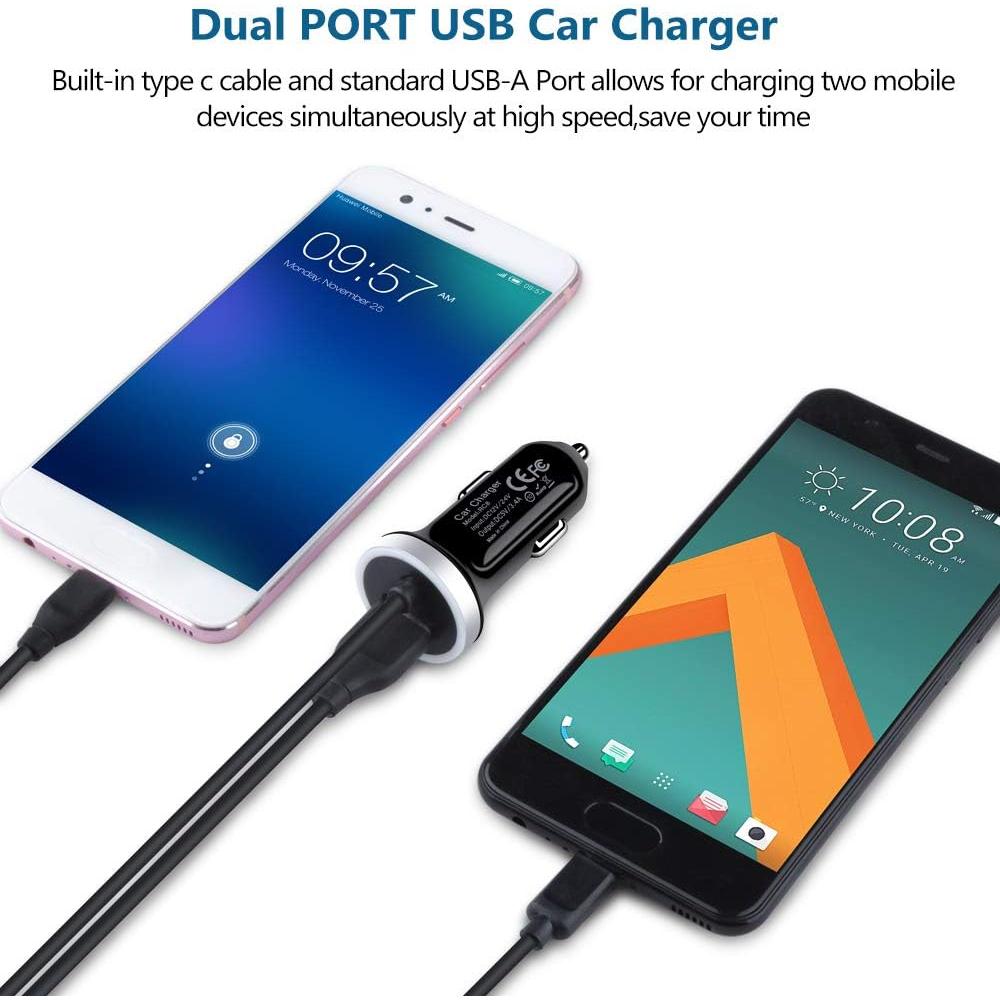 Cargador de coche USB-C AndHot 3.4A con cable 0.9m