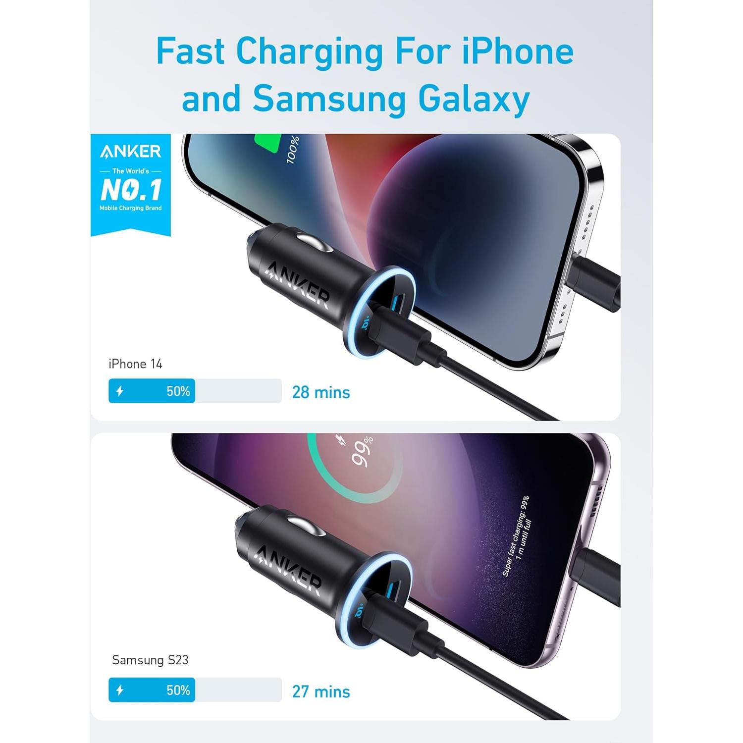 Cargador de Coche Anker 323 USB-C 52.5W con Cable 1m