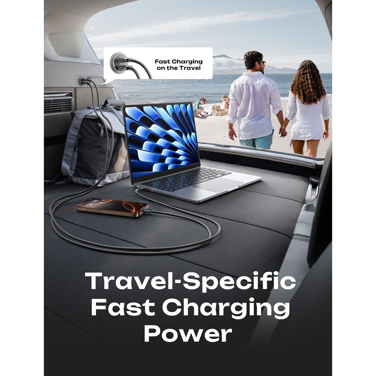 Cargador de Coche USB C LISEN 90W con 2 Puertos PD 45W