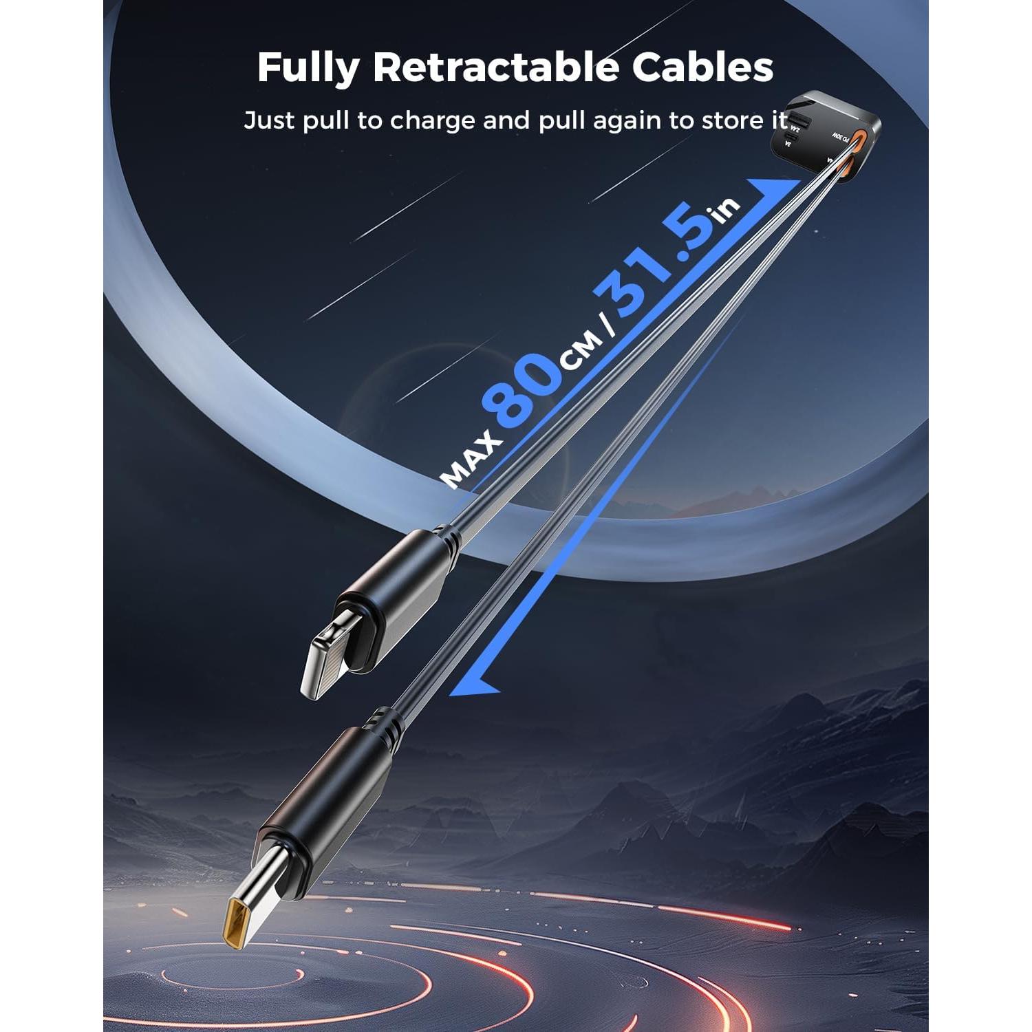 Cargador de Coche Retráctil SUPERONE 69W USB-C y USB-A Negro