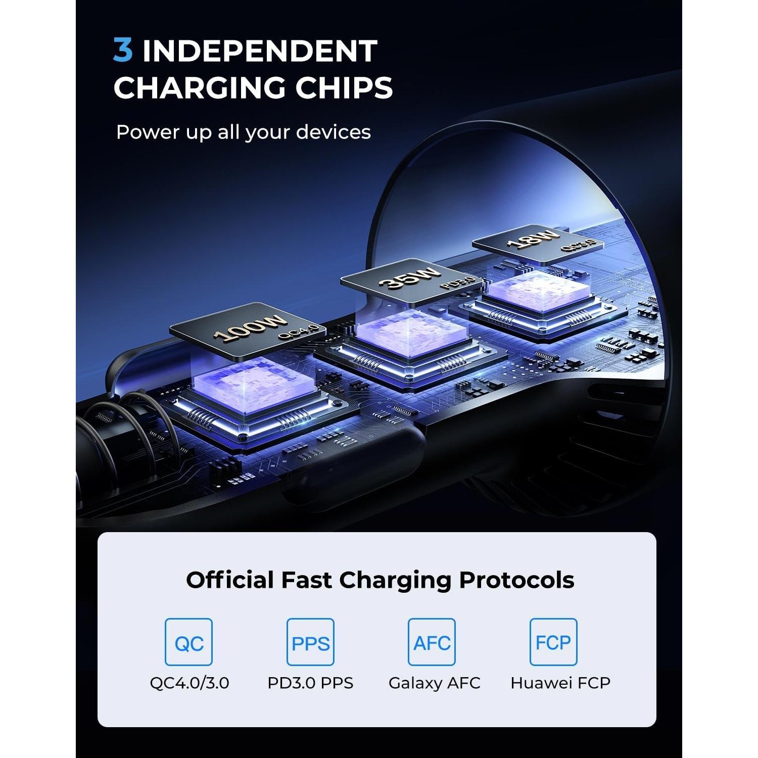 Cargador de Coche JOYROOM 120W USB C 3 Puertos Carga Rápida