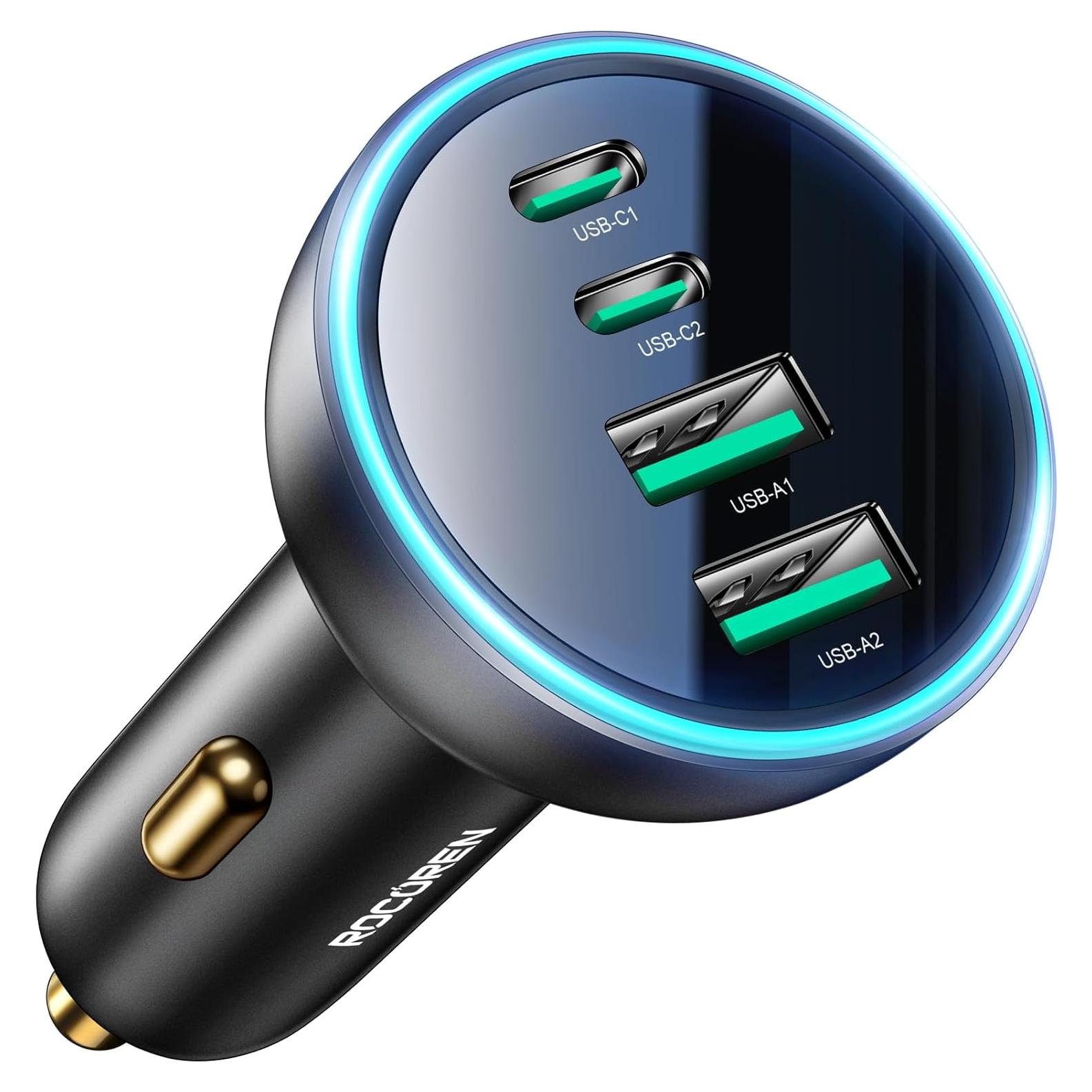 Cargador de coche USB C 70W Rocoren 4 puertos carga rápida