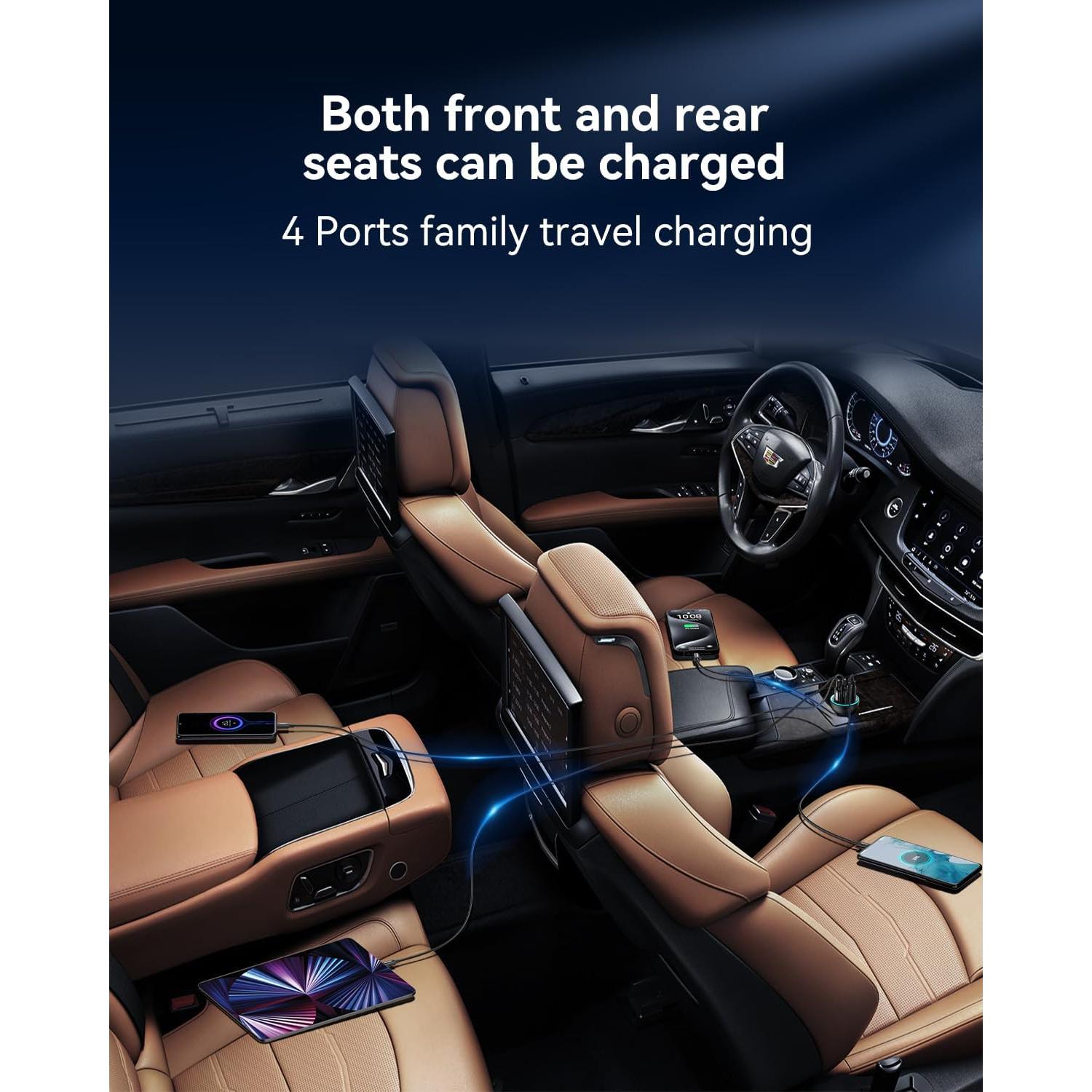 Cargador de coche USB C 70W Rocoren 4 puertos carga rápida